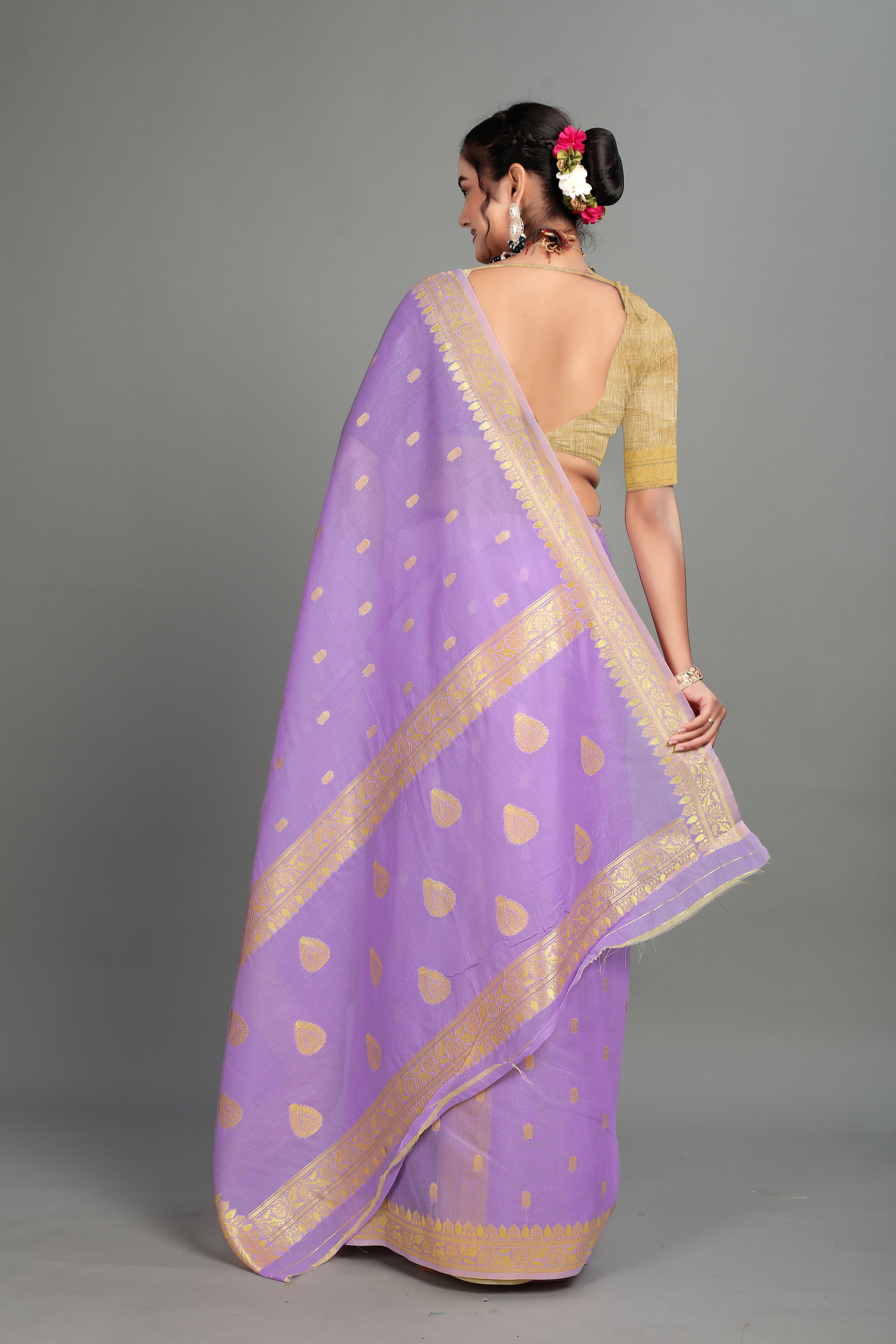 Lavender Soft Lilan Slab Butti Print Casual Wear Saree