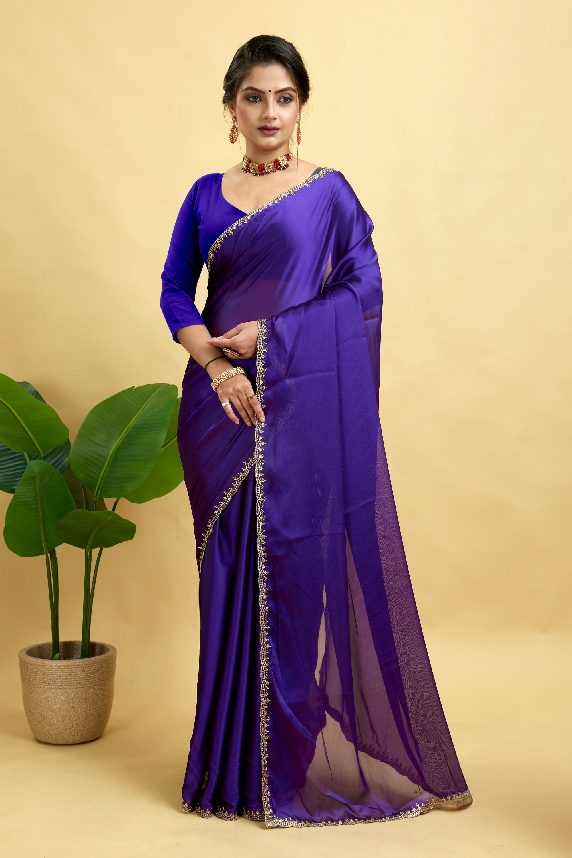 Purple Embroidered Rangoli Silk Saree