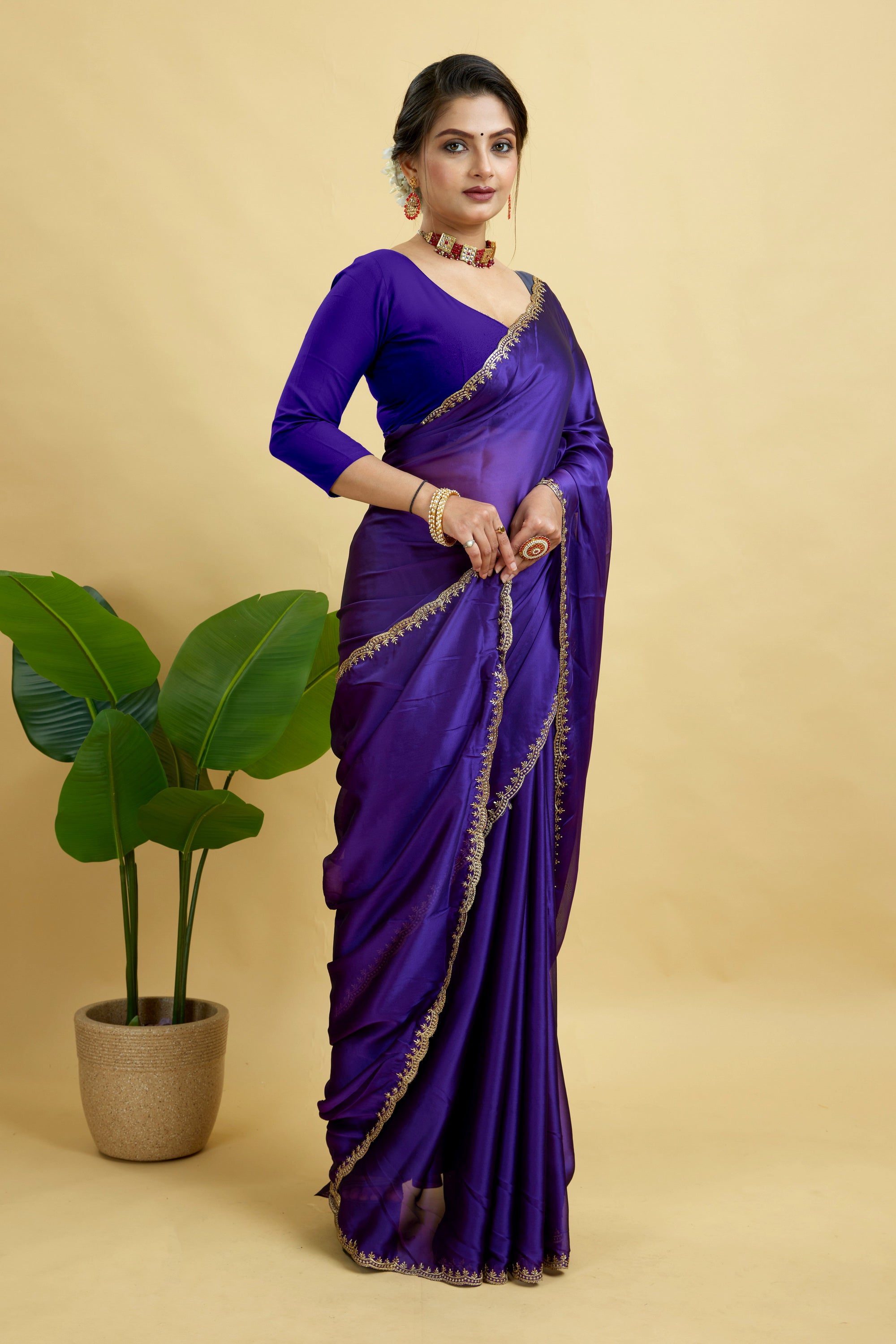 Purple Embroidered Rangoli Silk Saree