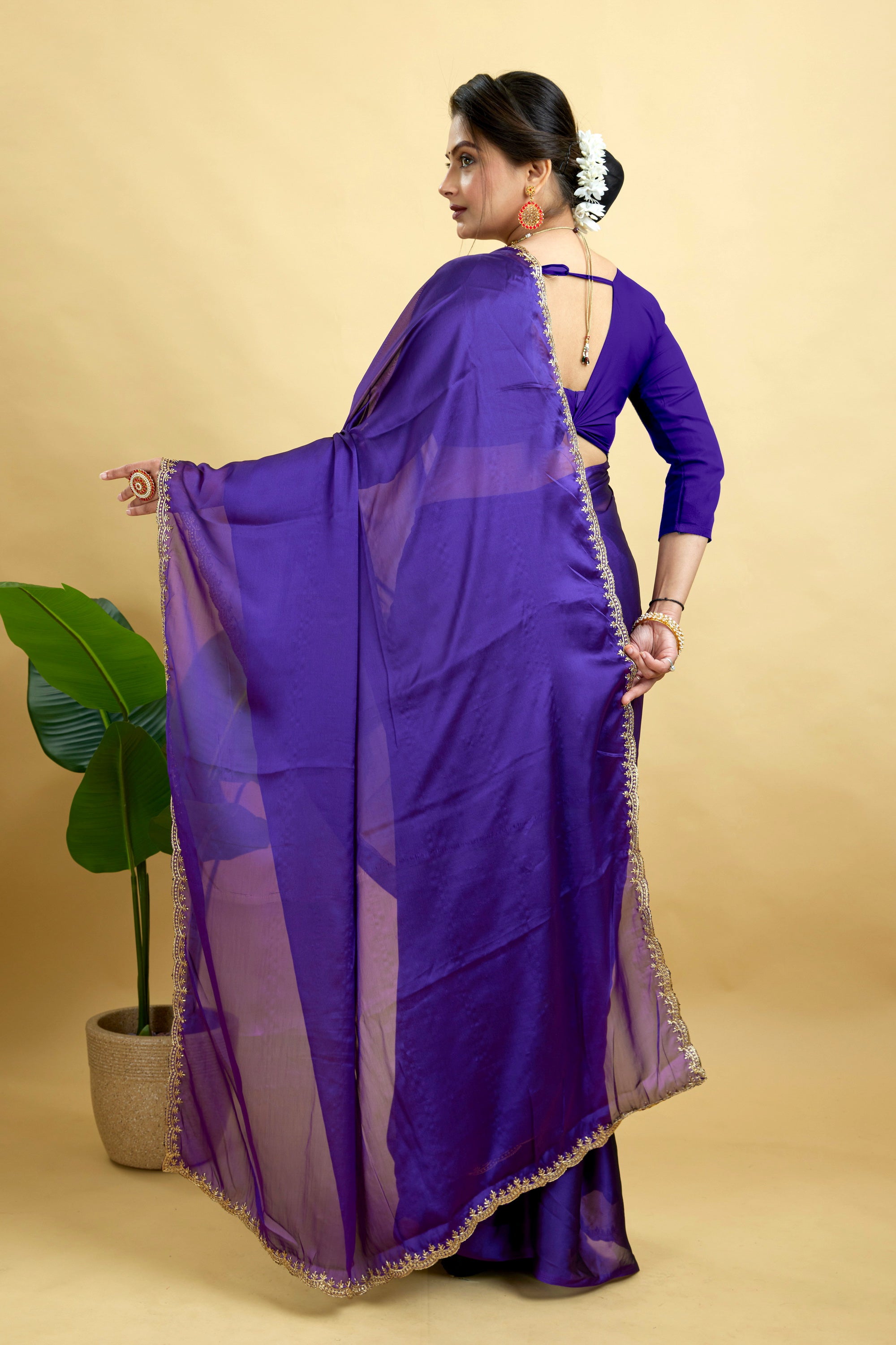Purple Embroidered Rangoli Silk Saree