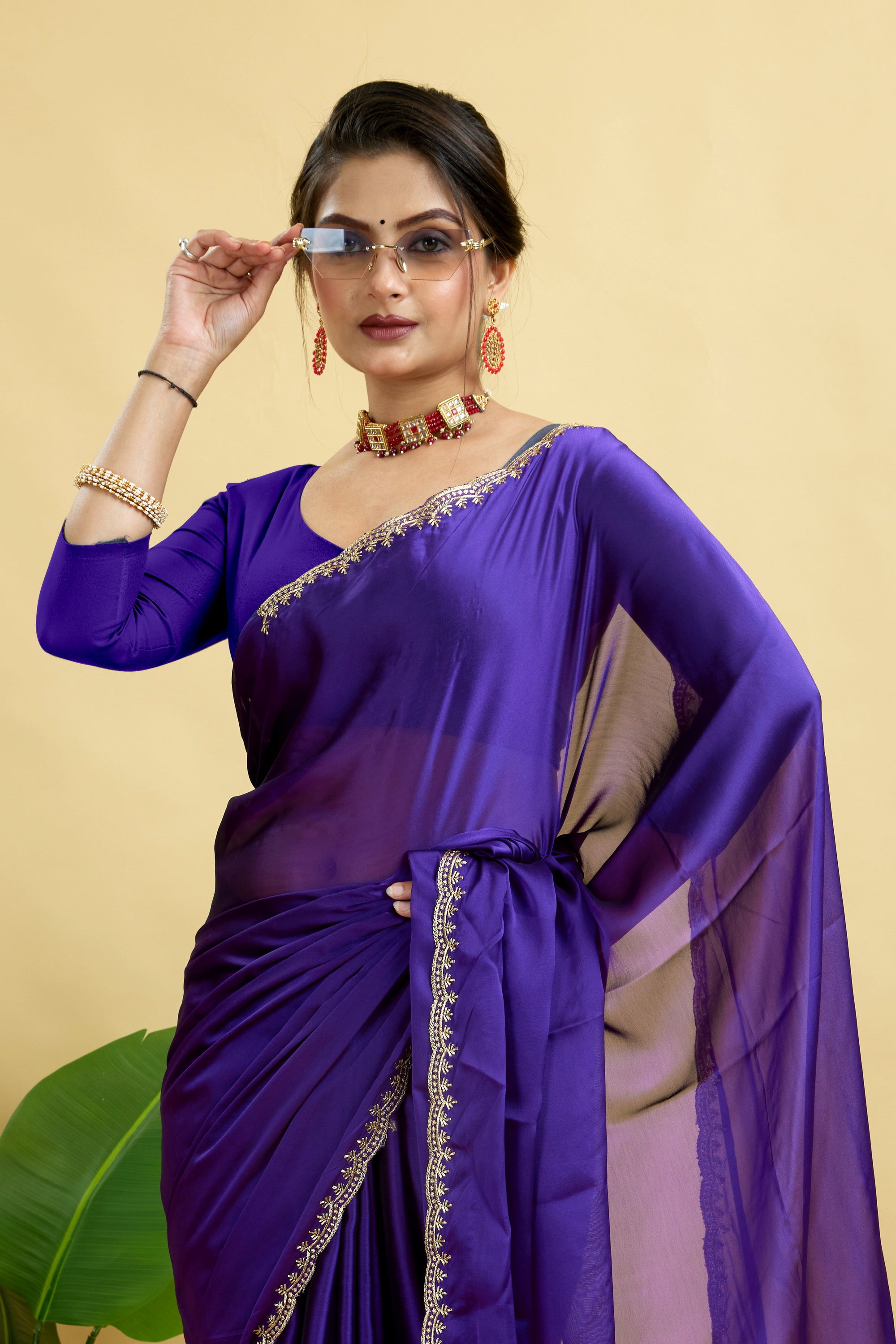 Purple Embroidered Rangoli Silk Saree