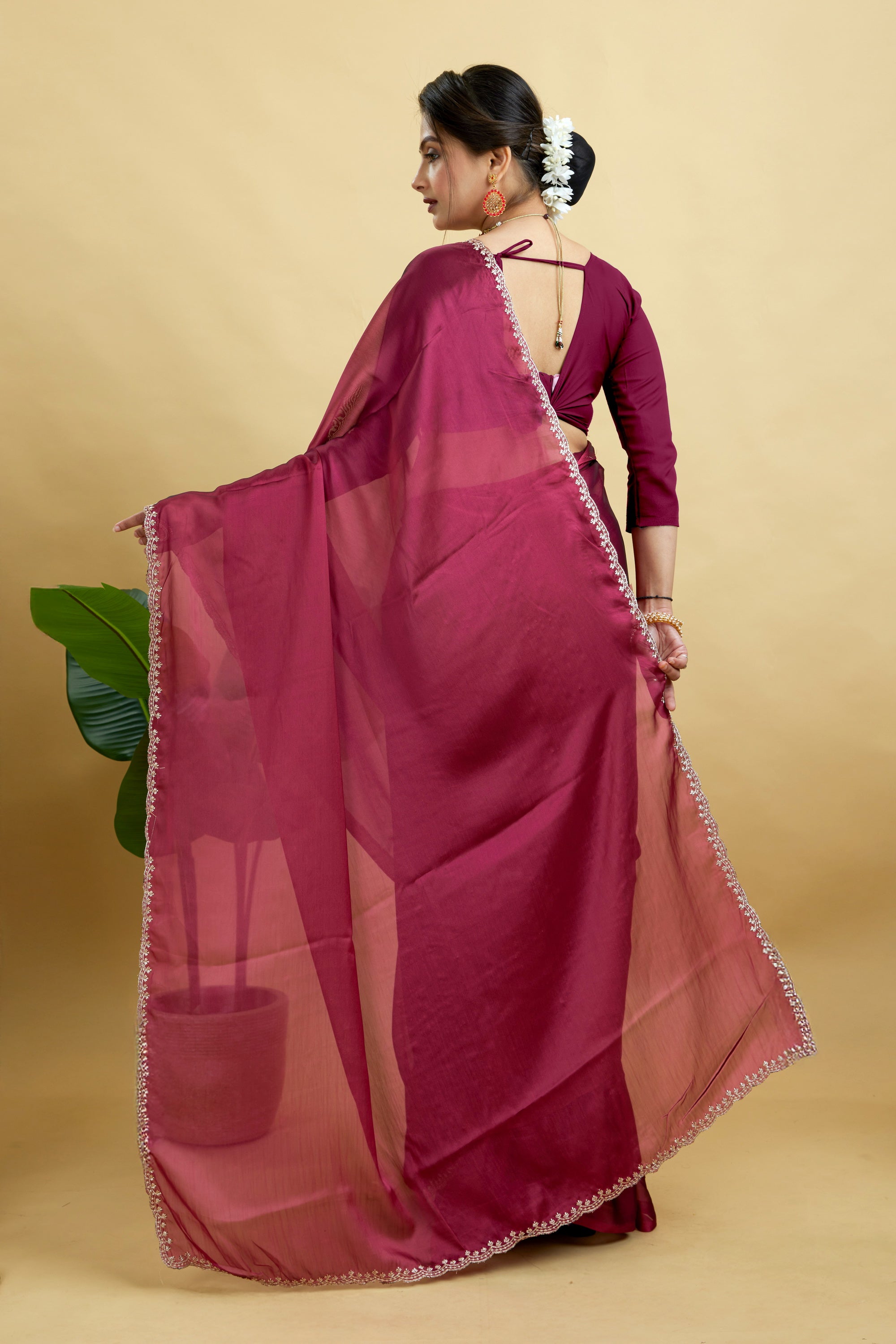 Red Embroidered Rangoli Silk Saree