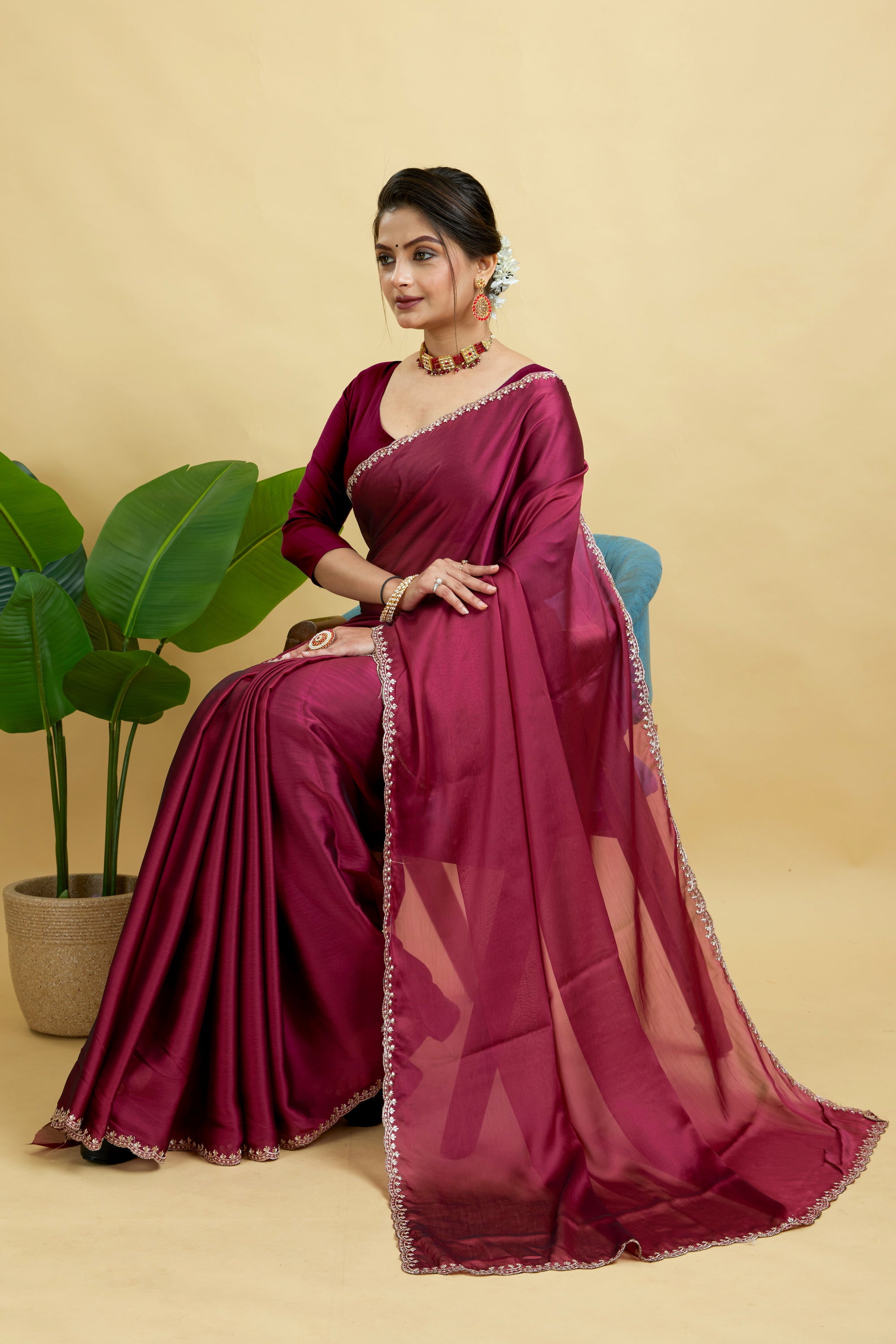 Red Embroidered Rangoli Silk Saree