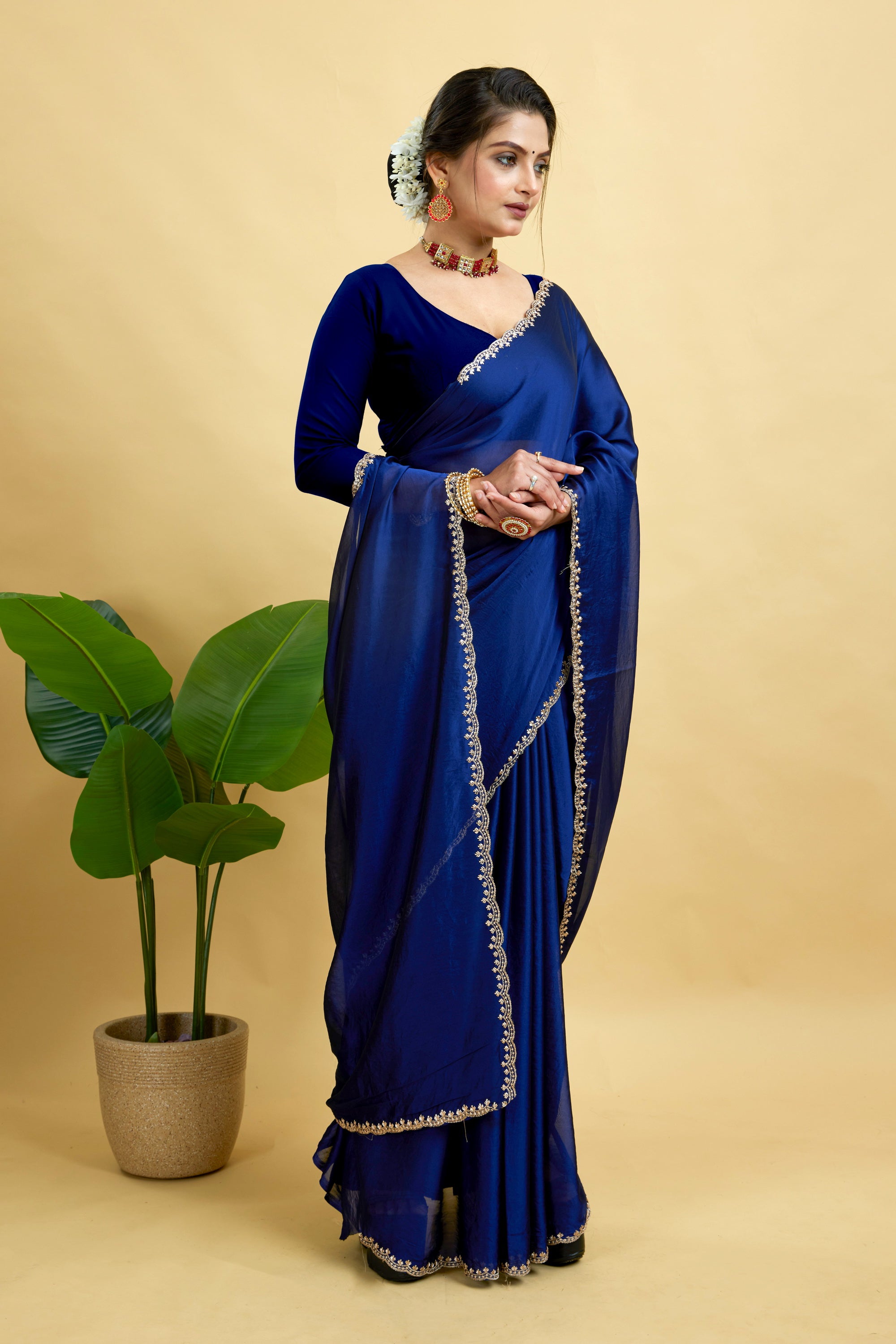 Navy Embroidered Rangoli Silk Saree