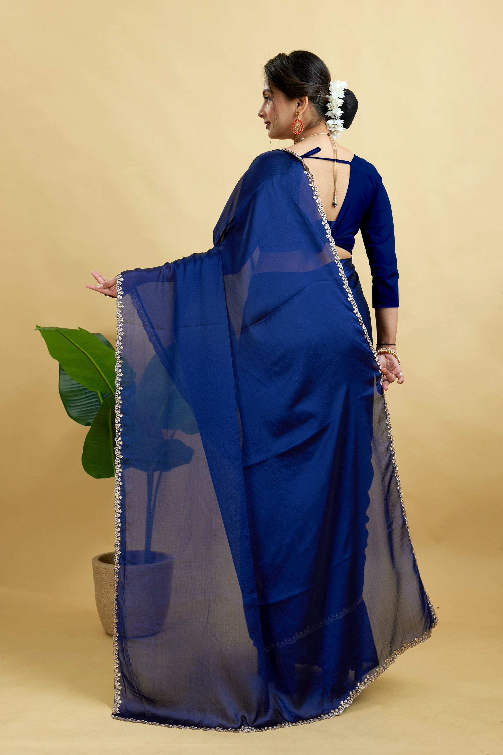 Navy Embroidered Rangoli Silk Saree