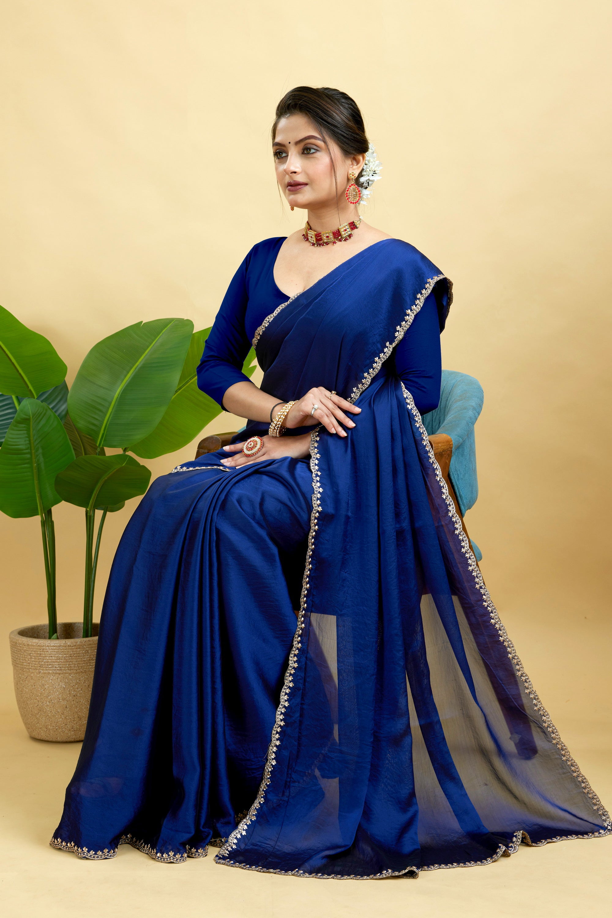 Navy Embroidered Rangoli Silk Saree