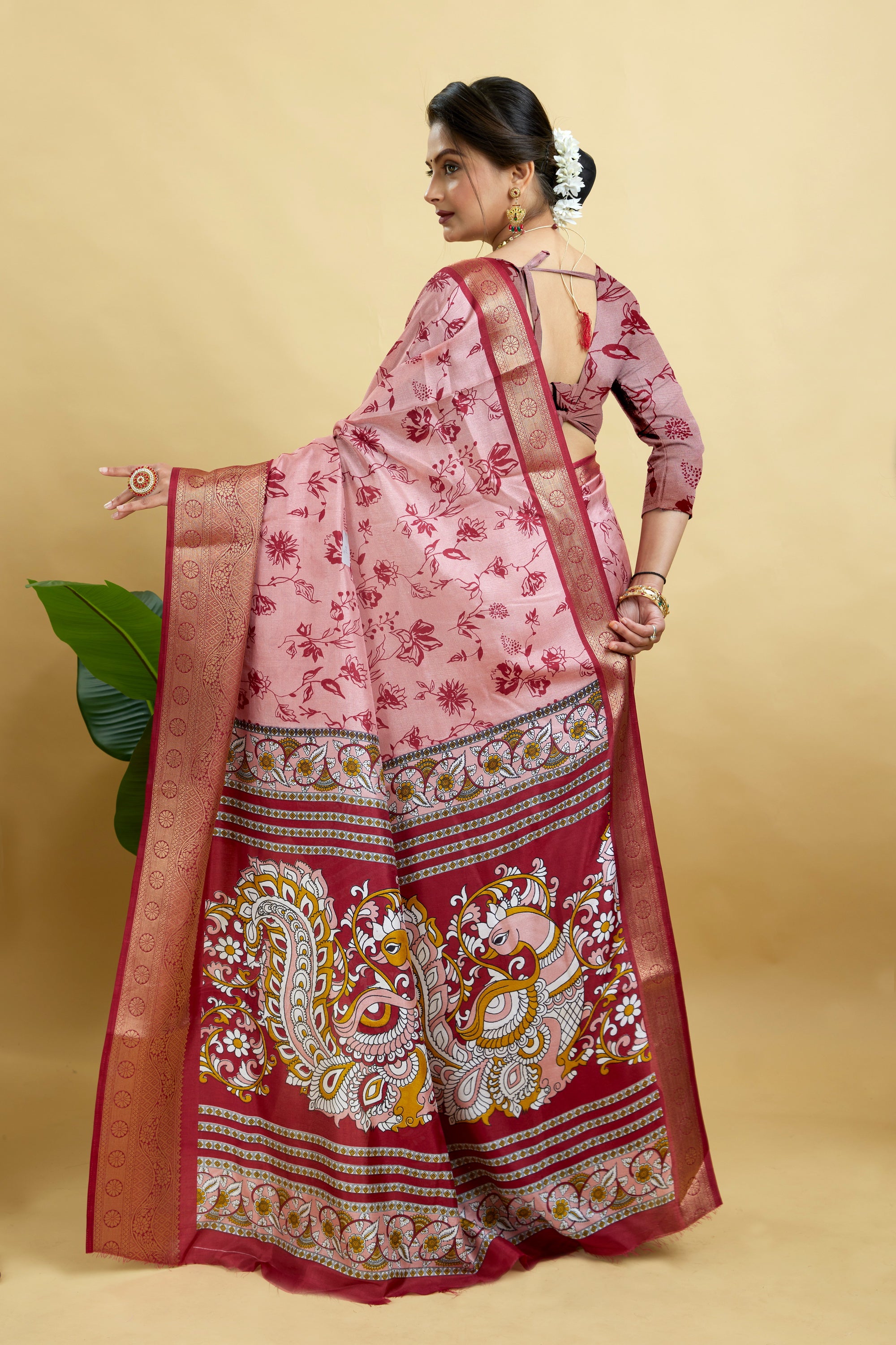 Pink Soft Dola Cotton Printed Saree