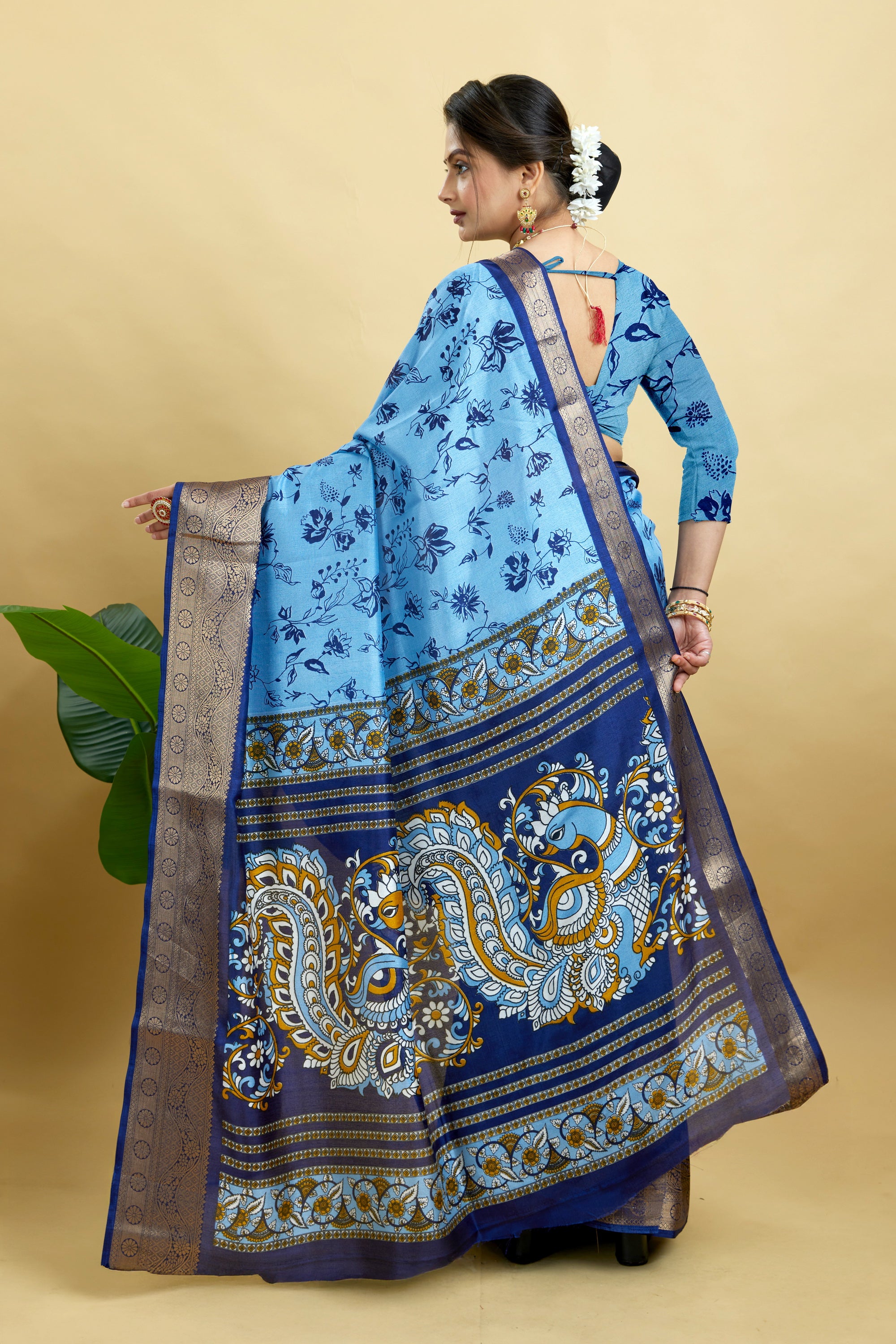 Royal Blue Soft Dola Cotton Printed Saree