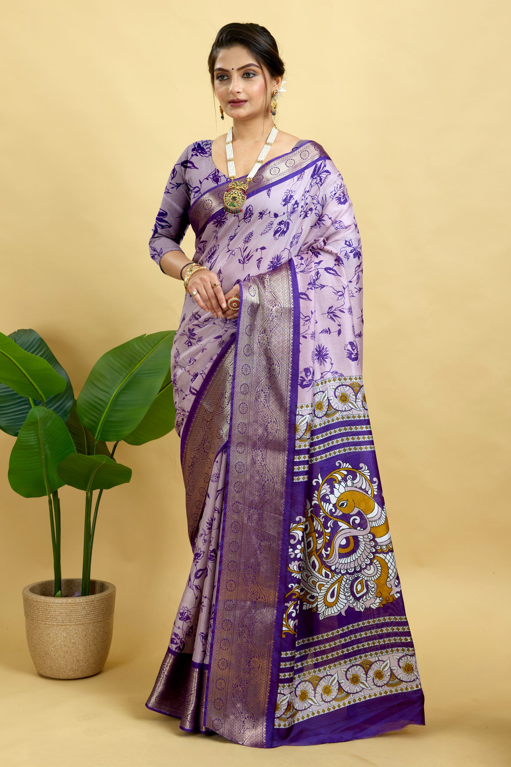 Purple Soft Dola Cotton Printed Saree