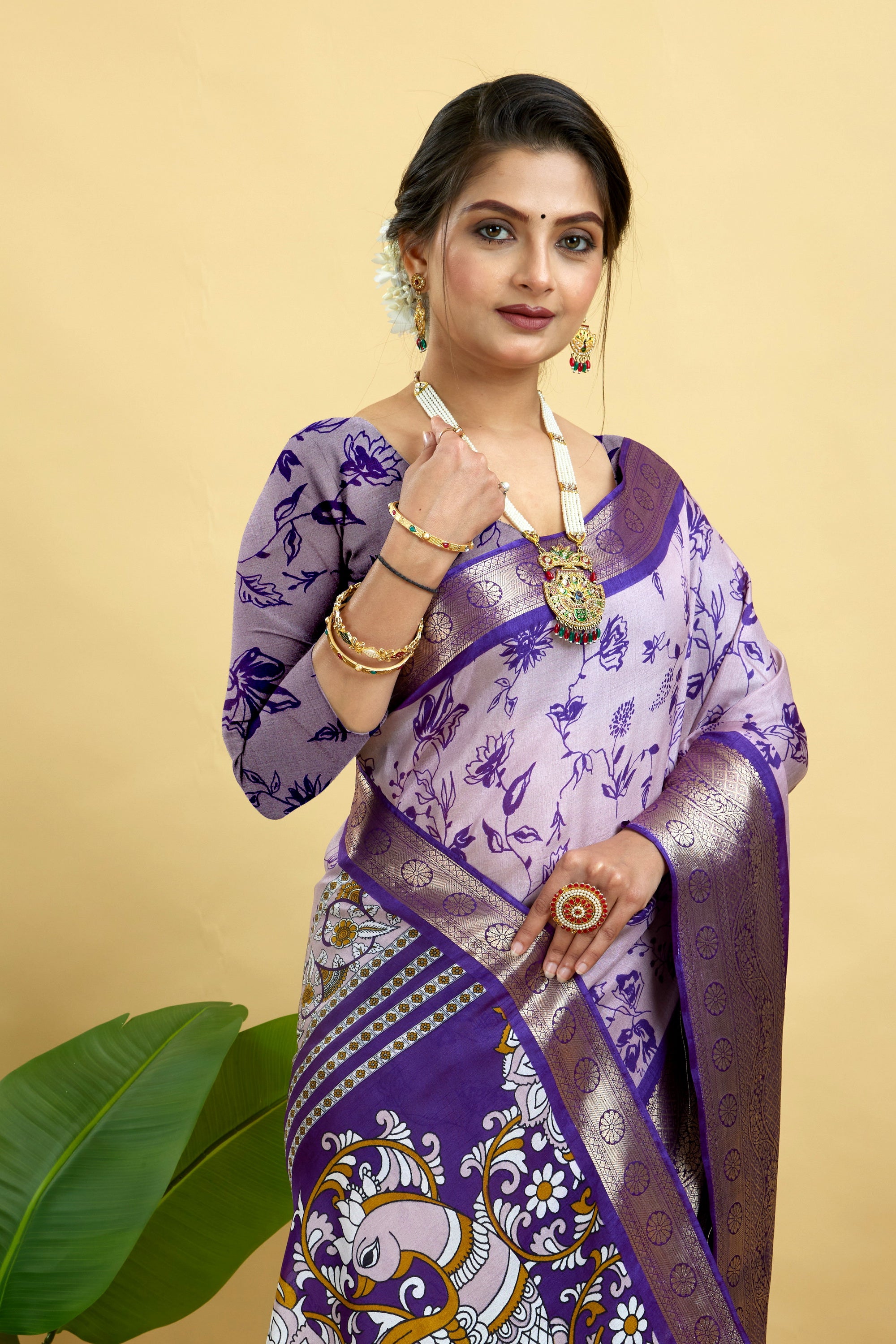 Purple Soft Dola Cotton Printed Saree