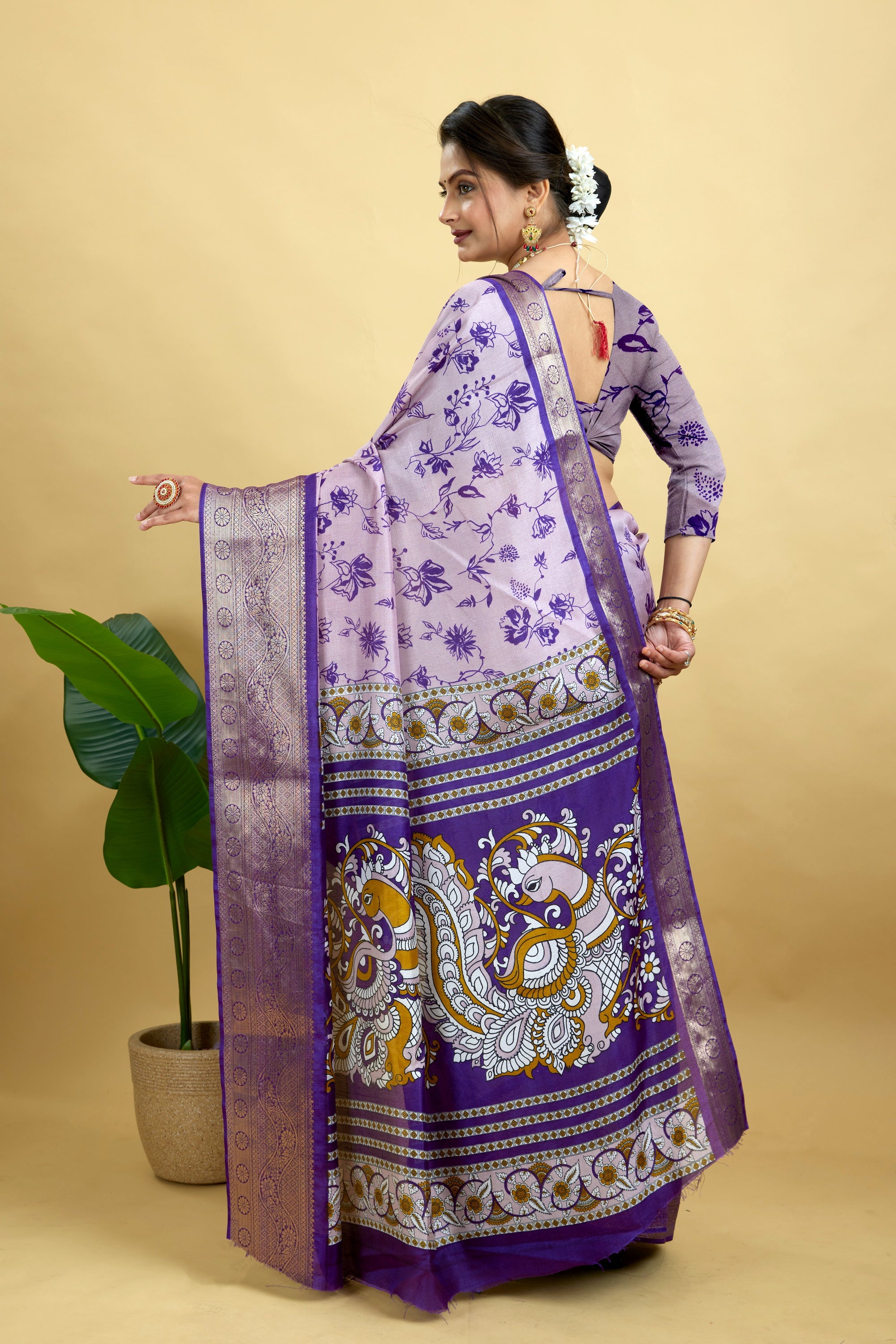 Purple Soft Dola Cotton Printed Saree