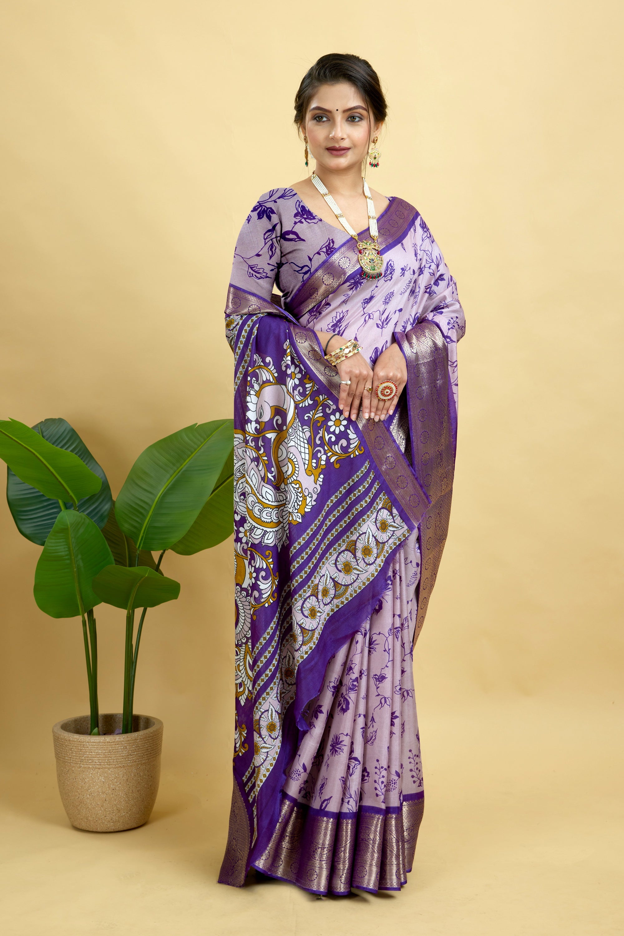 Purple Soft Dola Cotton Printed Saree
