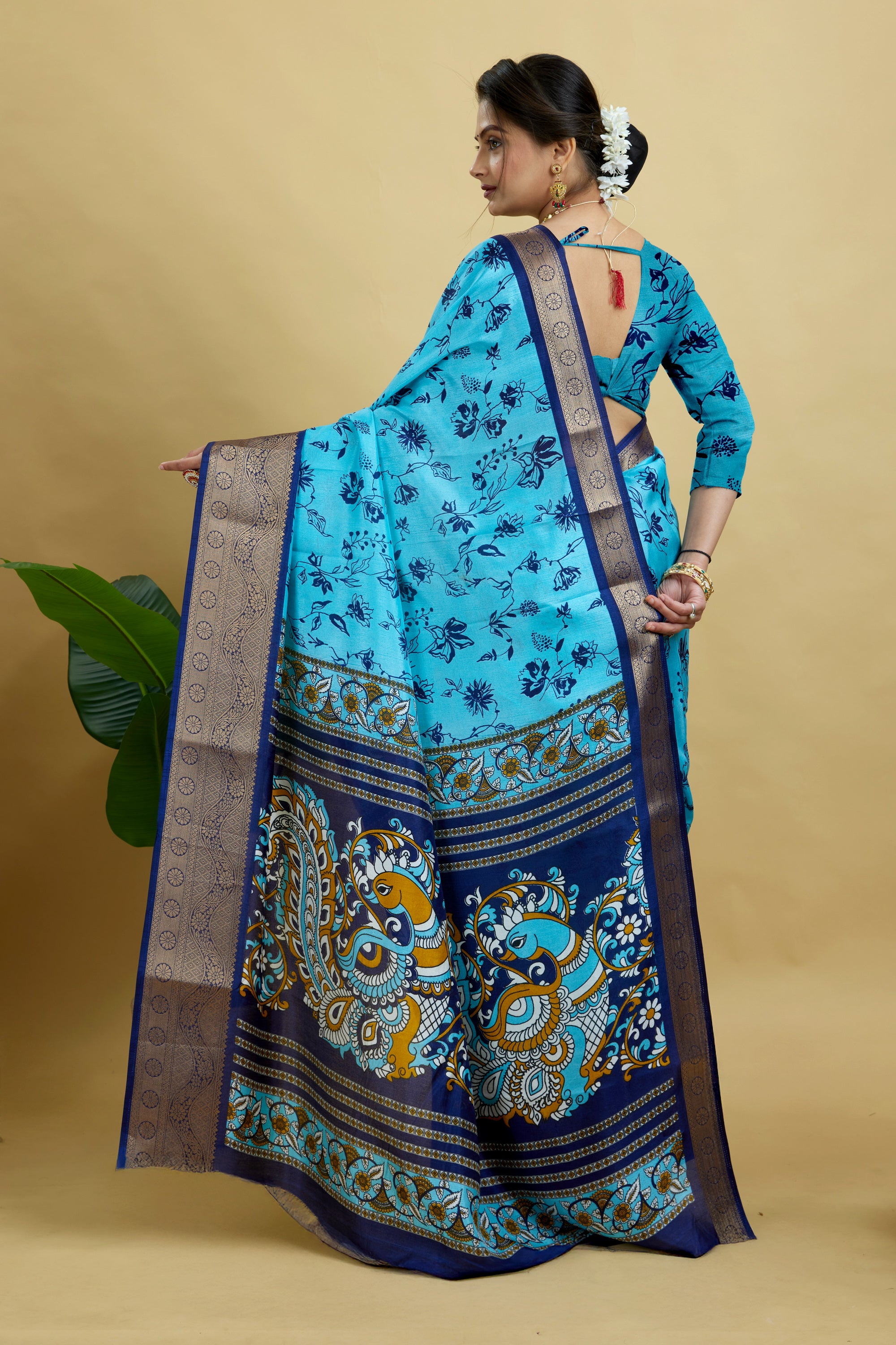 Blue Soft Dola Cotton Printed Saree