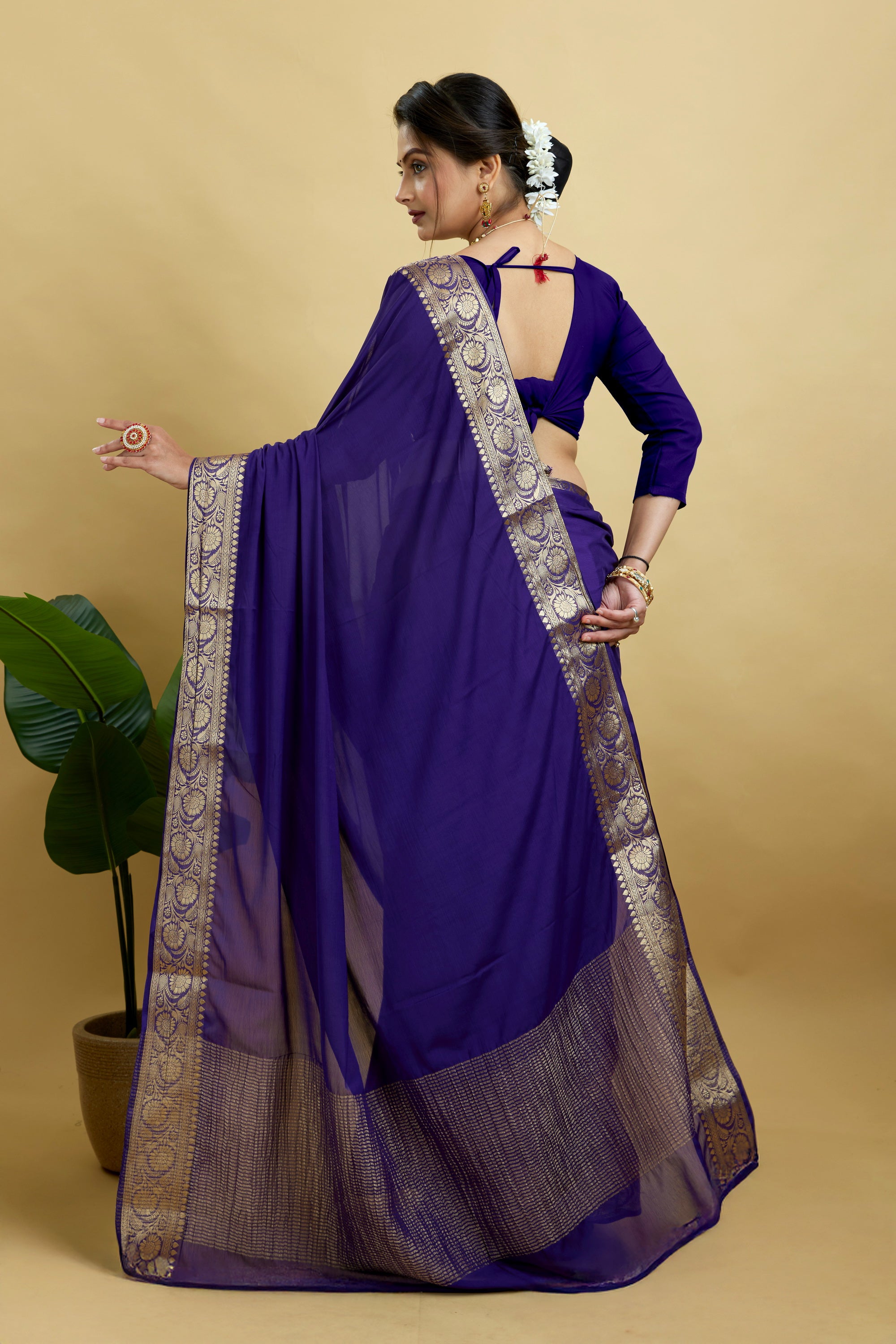 Blue Woven Chinnon Silk Saree