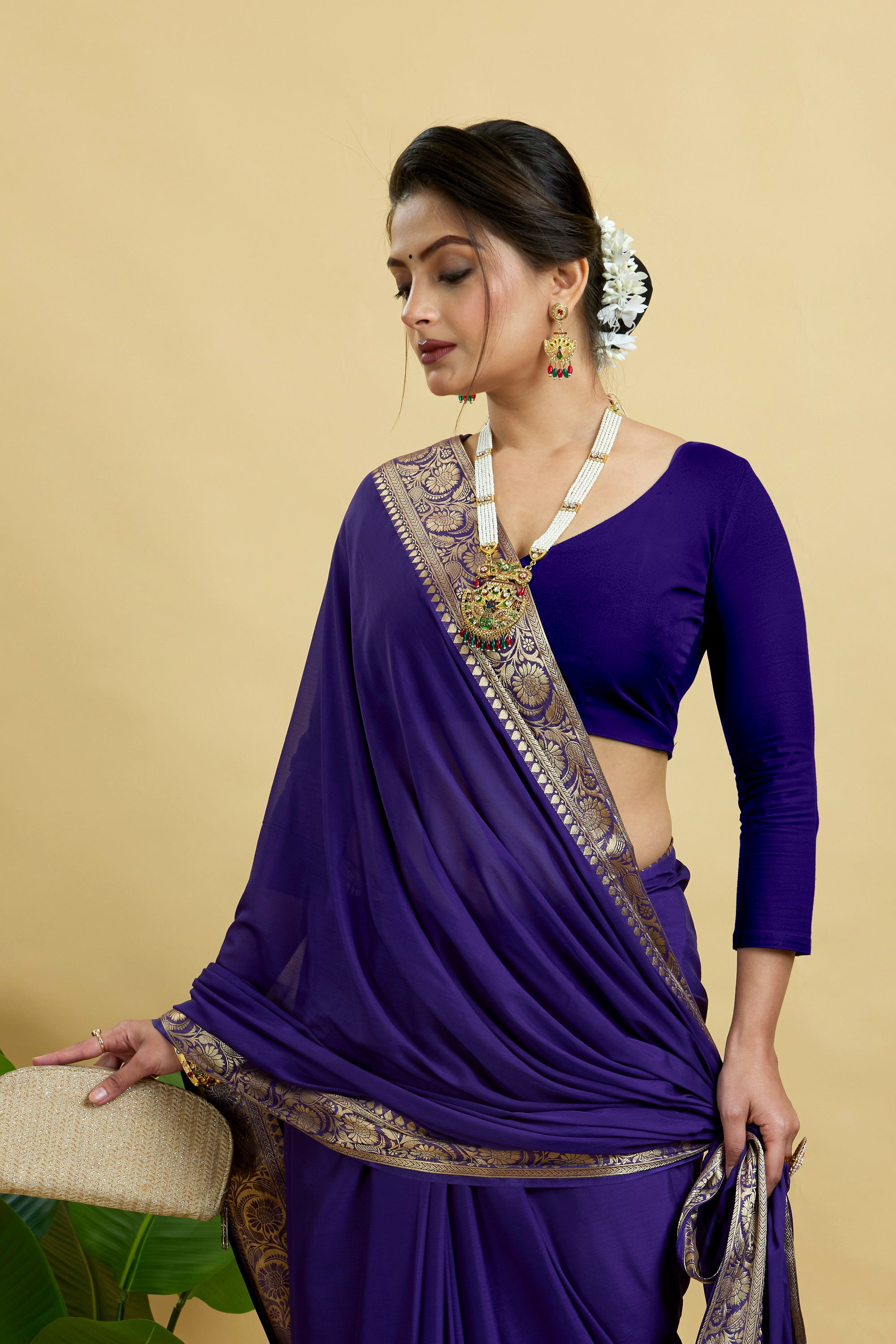 Blue Woven Chinnon Silk Saree