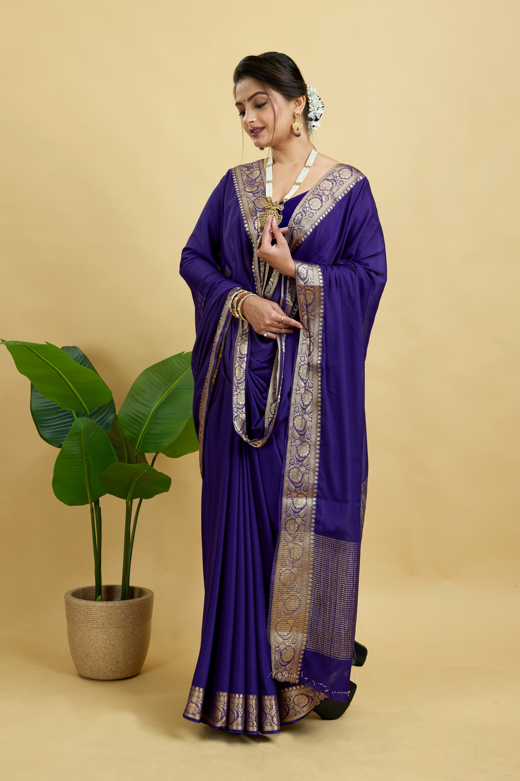 Blue Woven Chinnon Silk Saree