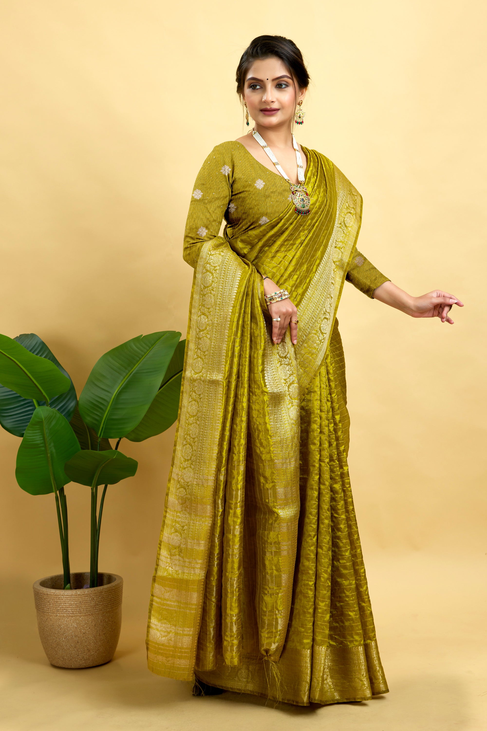 Green Woven Jacquard Cotton Silk Saree