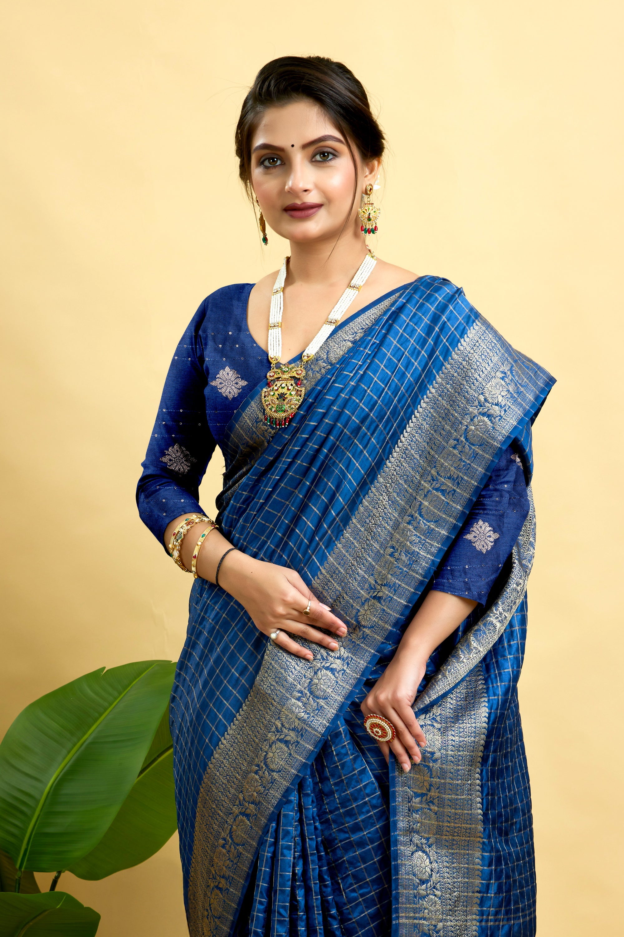 Royal Blue Woven Jacquard Cotton Silk Saree