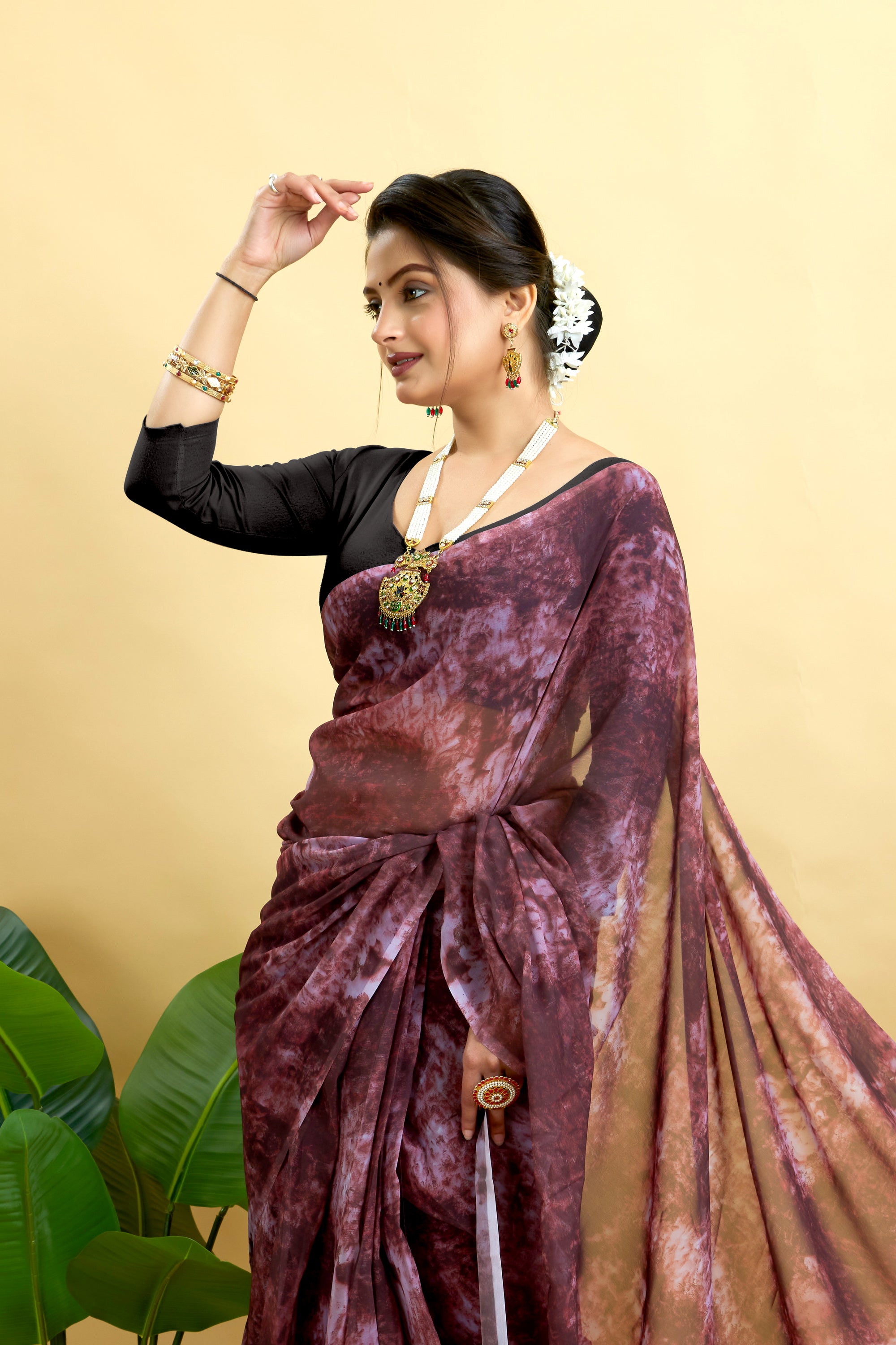 Purple Ready To Wear Marble Dyed Rangoli Silk Saree