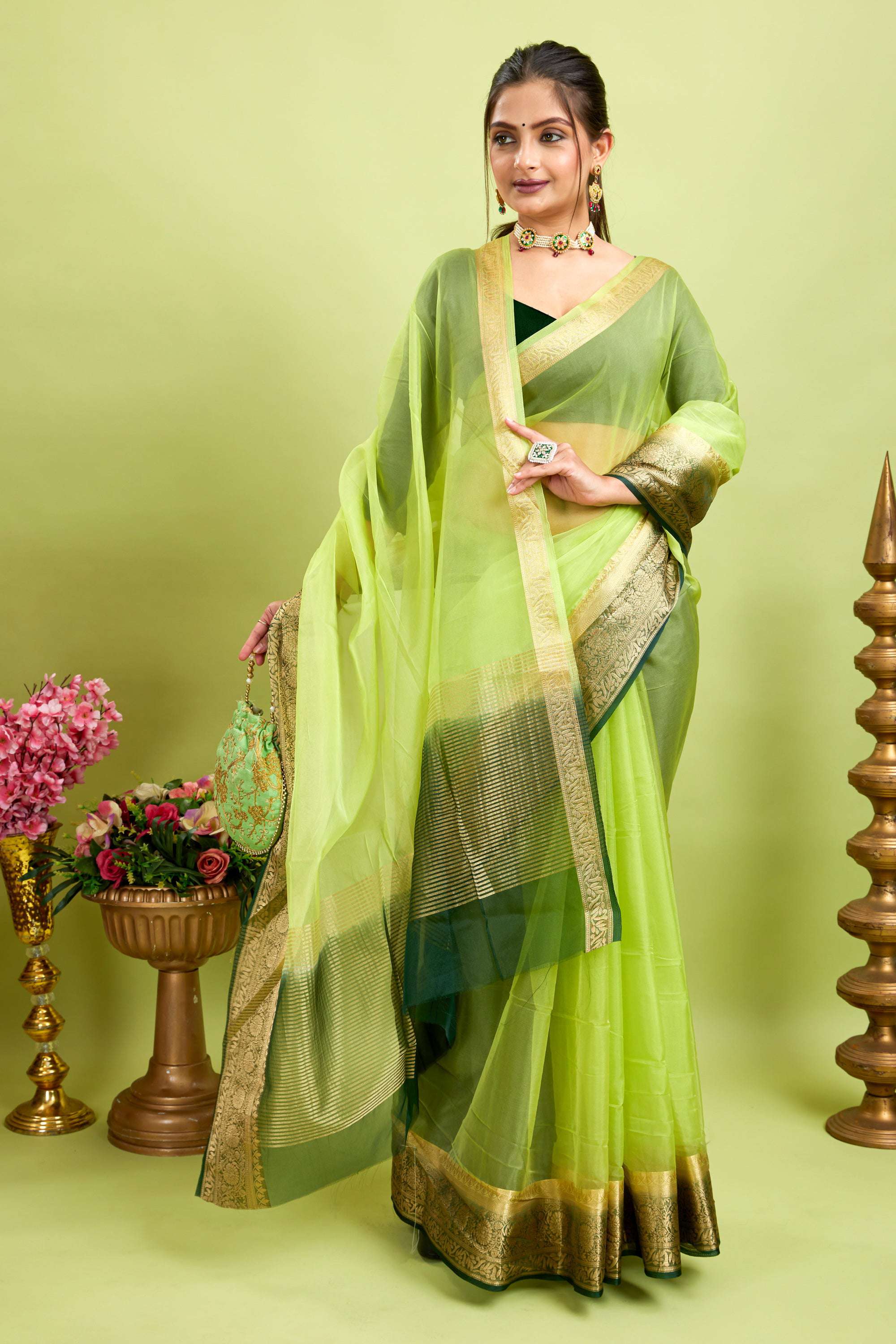 Green Woven Organza Soft Jacquard Saree