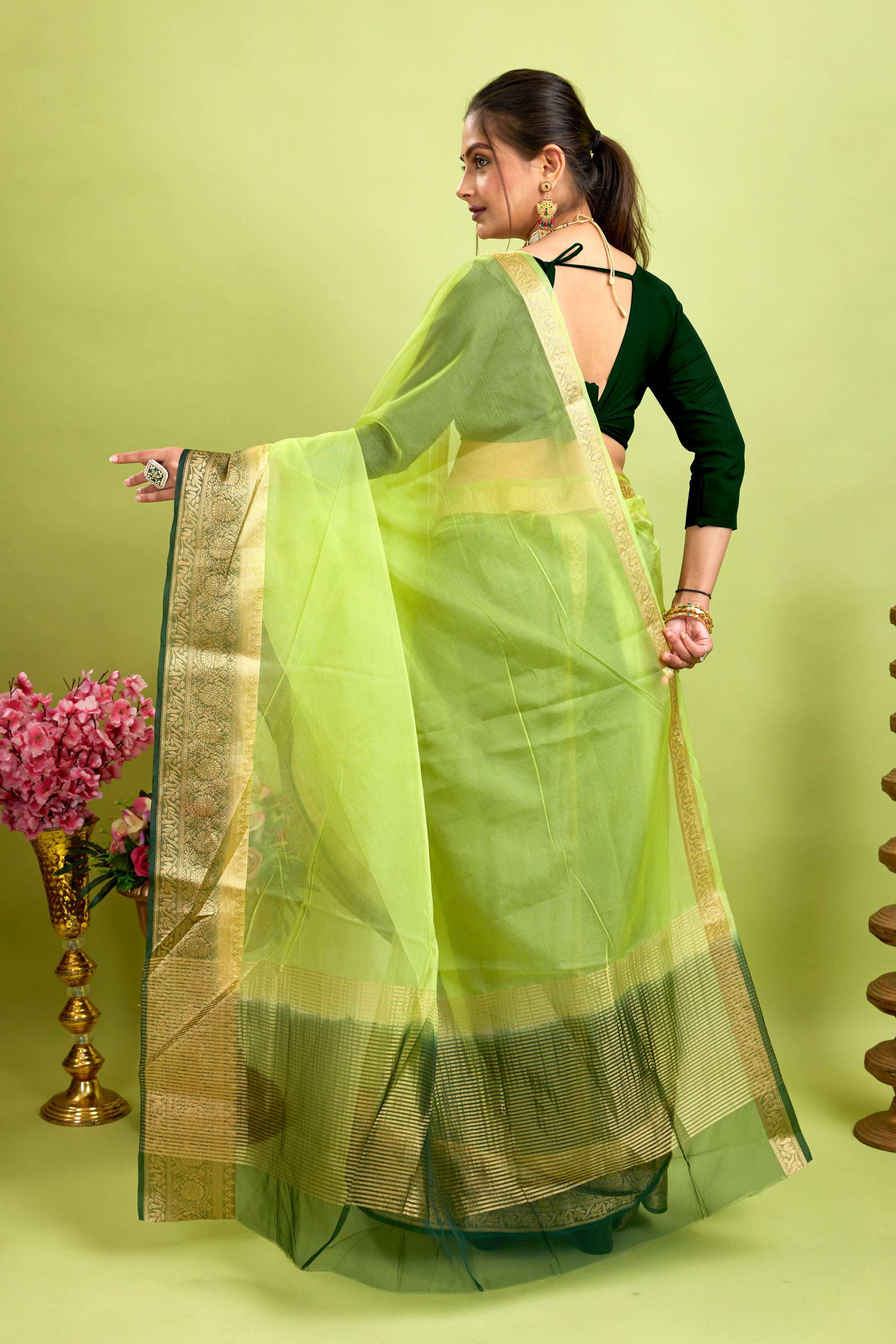 Green Woven Organza Soft Jacquard Saree