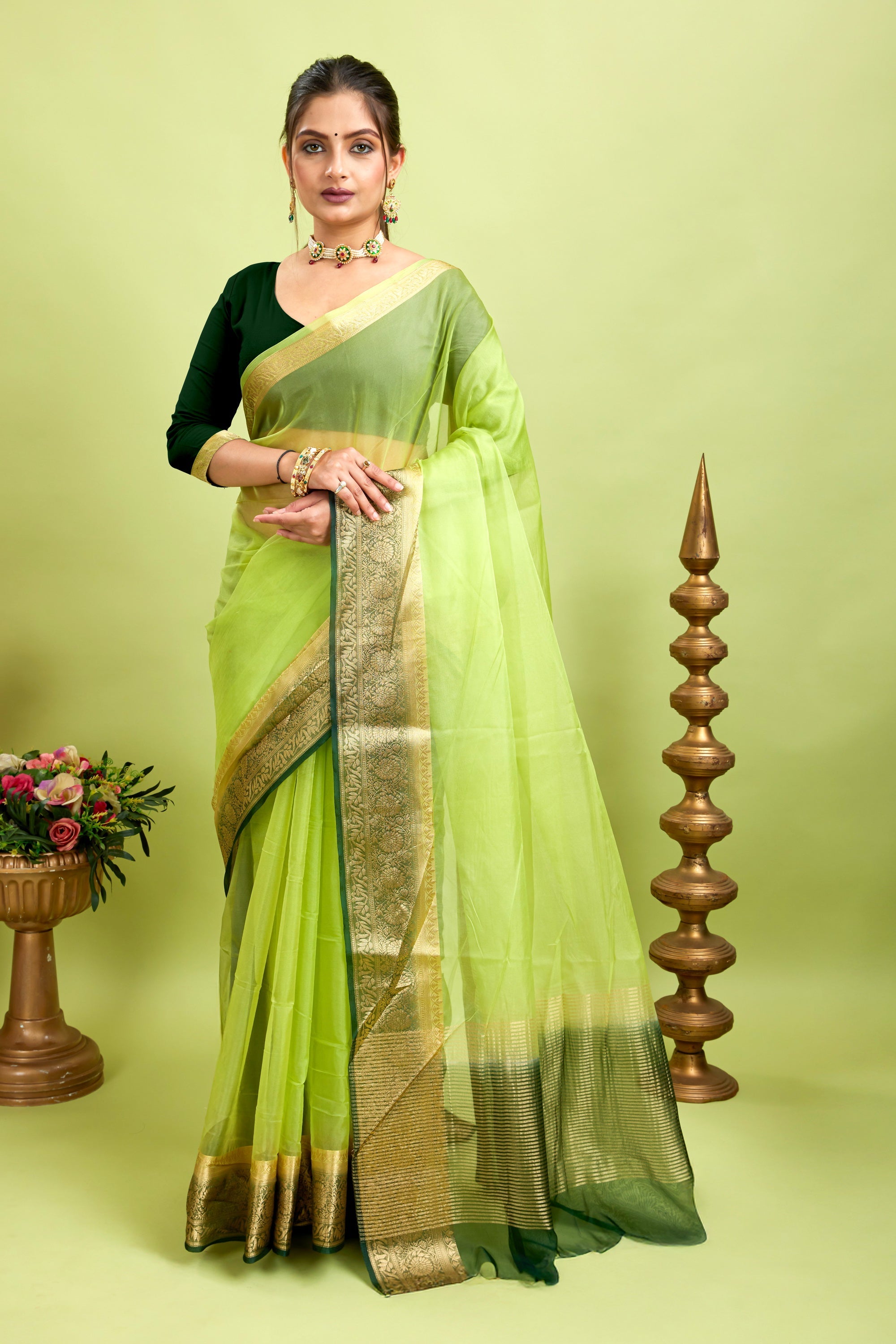 Green Woven Organza Soft Jacquard Saree
