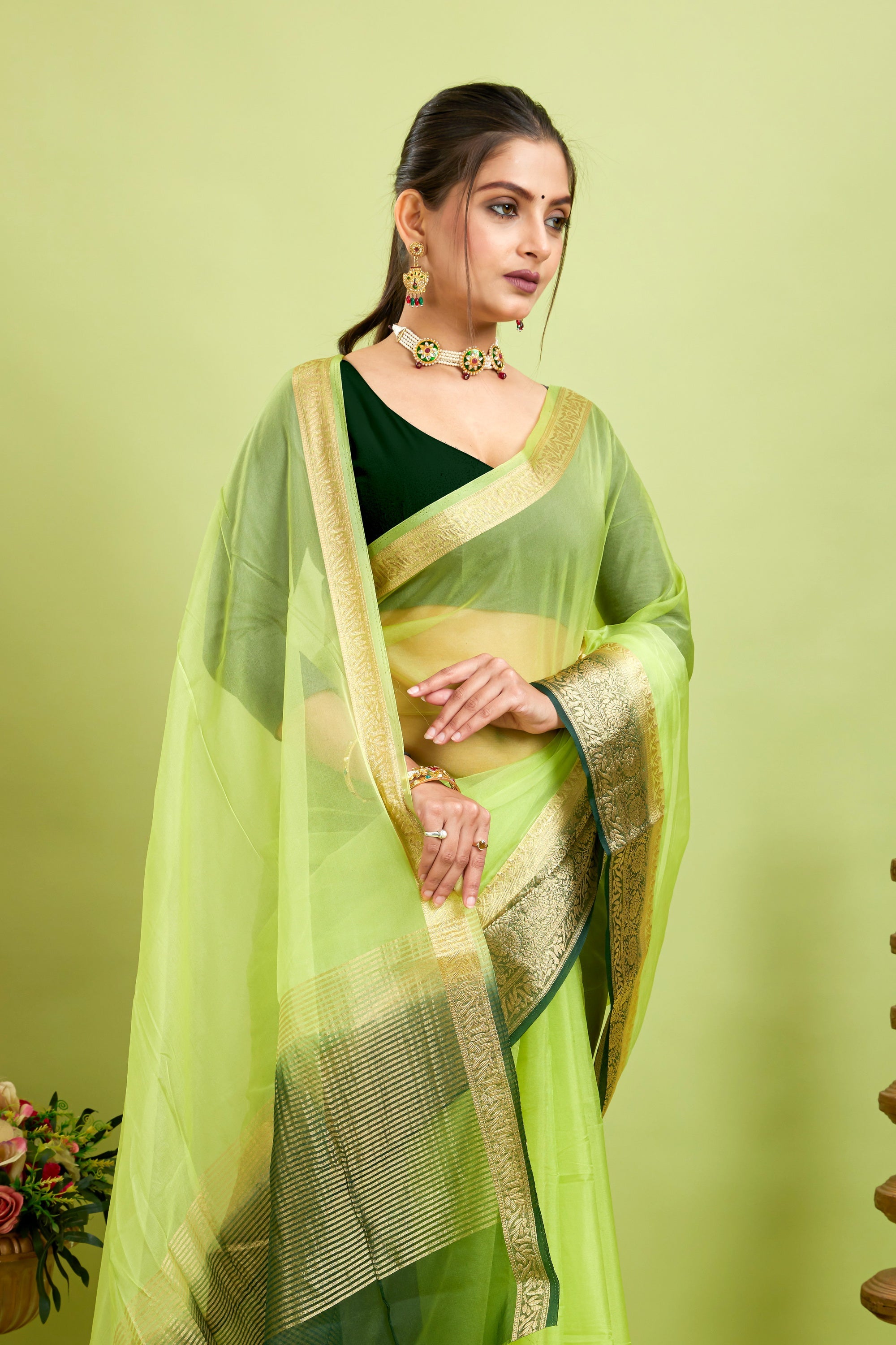 Green Woven Organza Soft Jacquard Saree