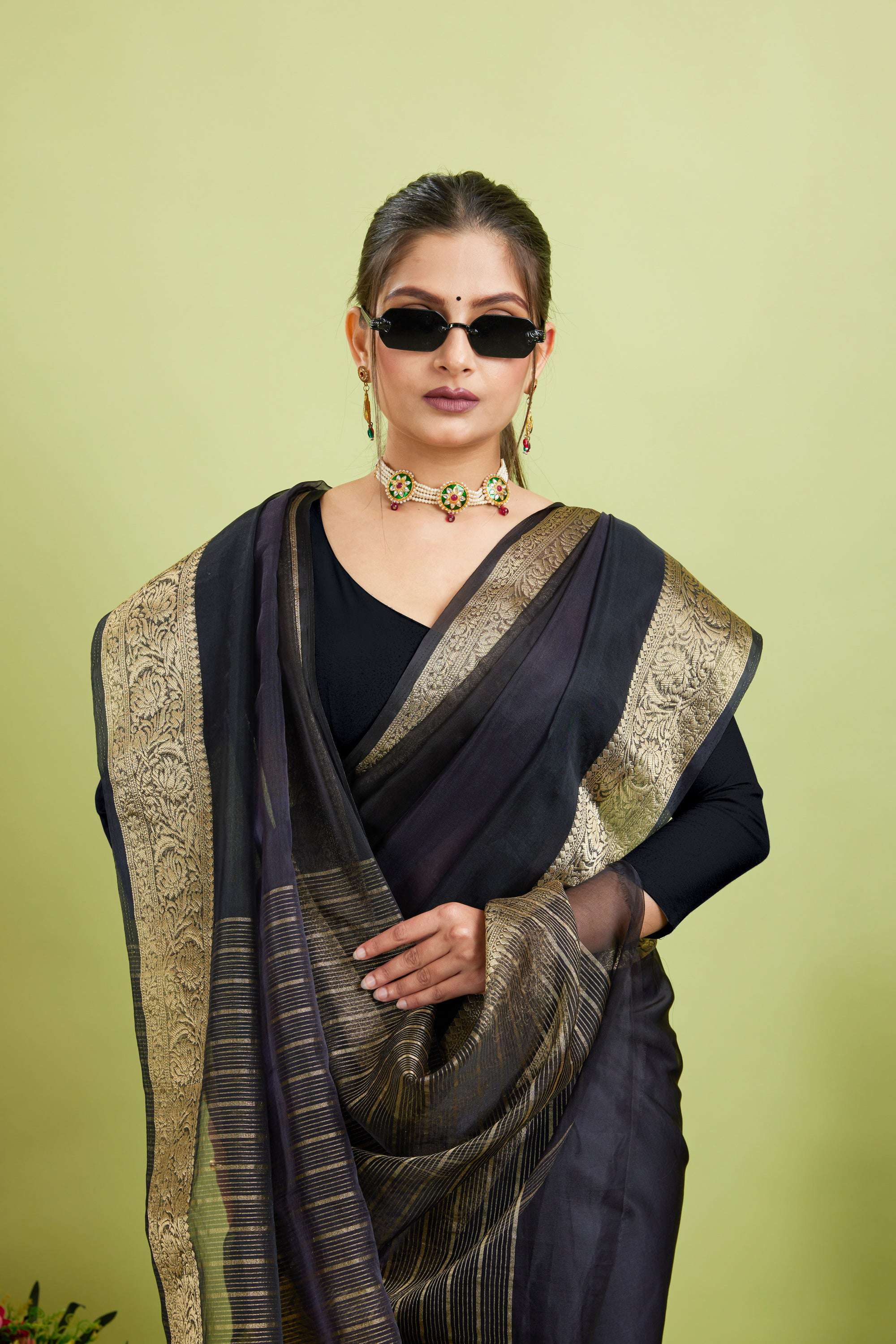 Black Woven Organza Soft Jacquard Saree