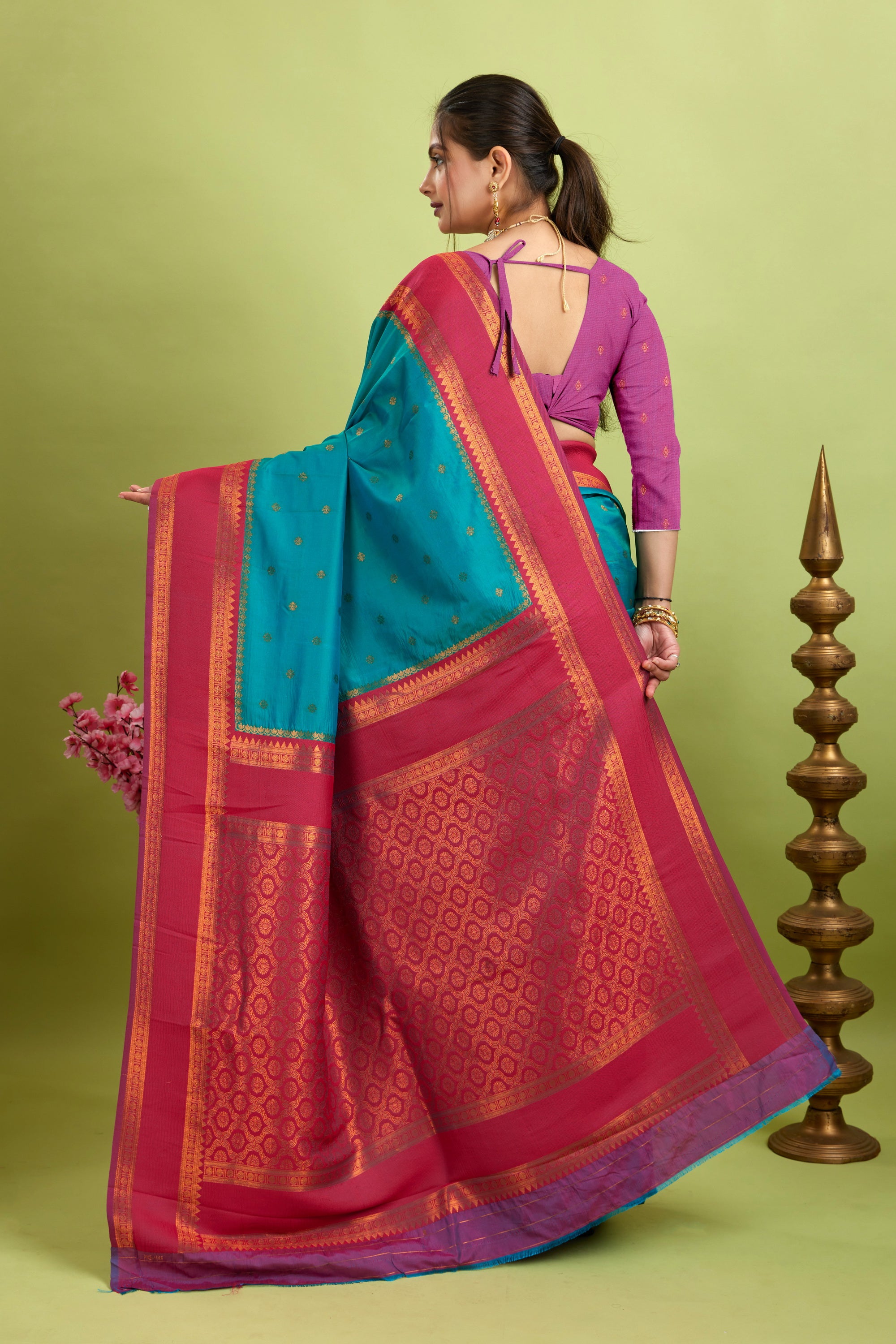Mint Narayan Border Silk Blend Saree