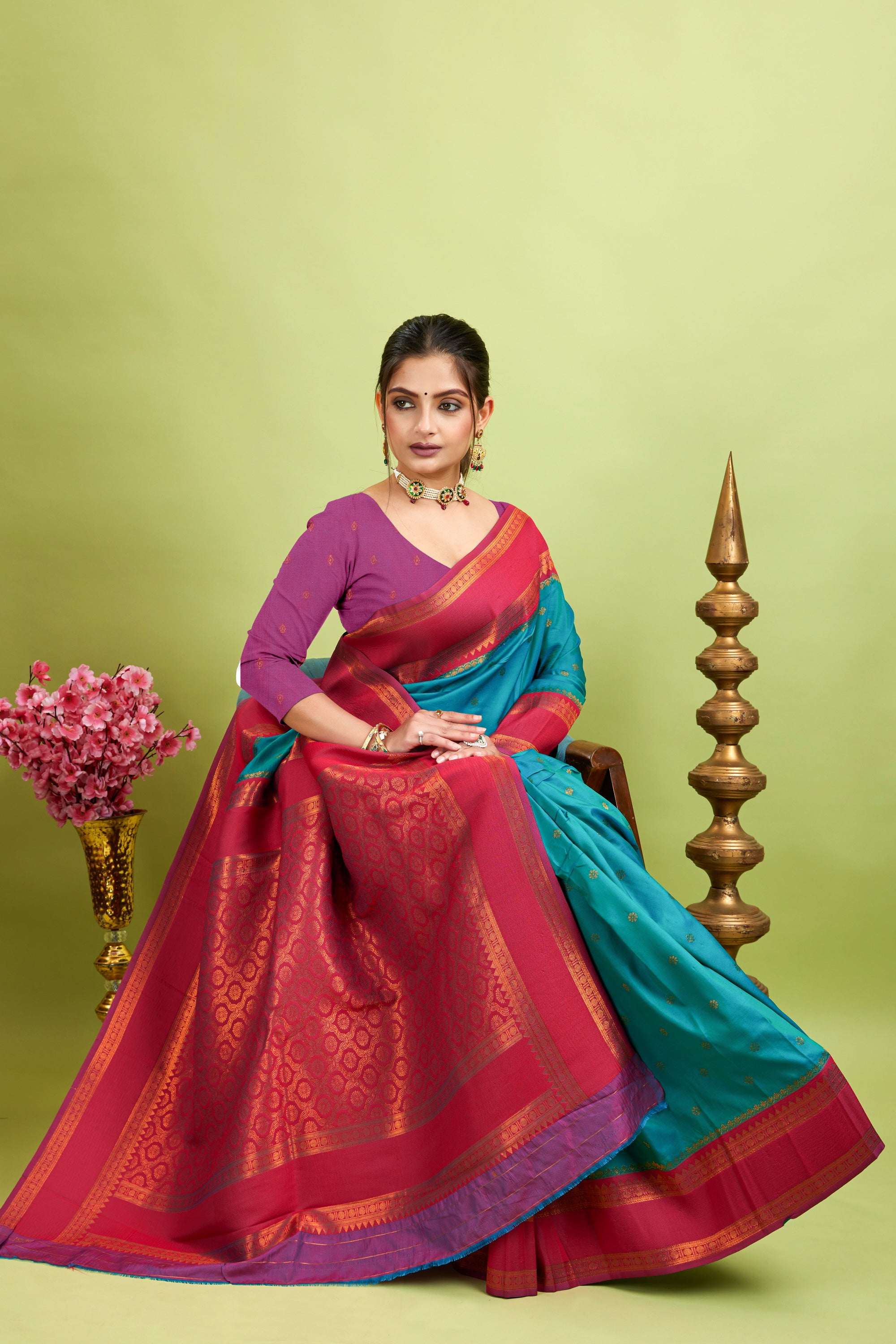 Mint Narayan Border Silk Blend Saree