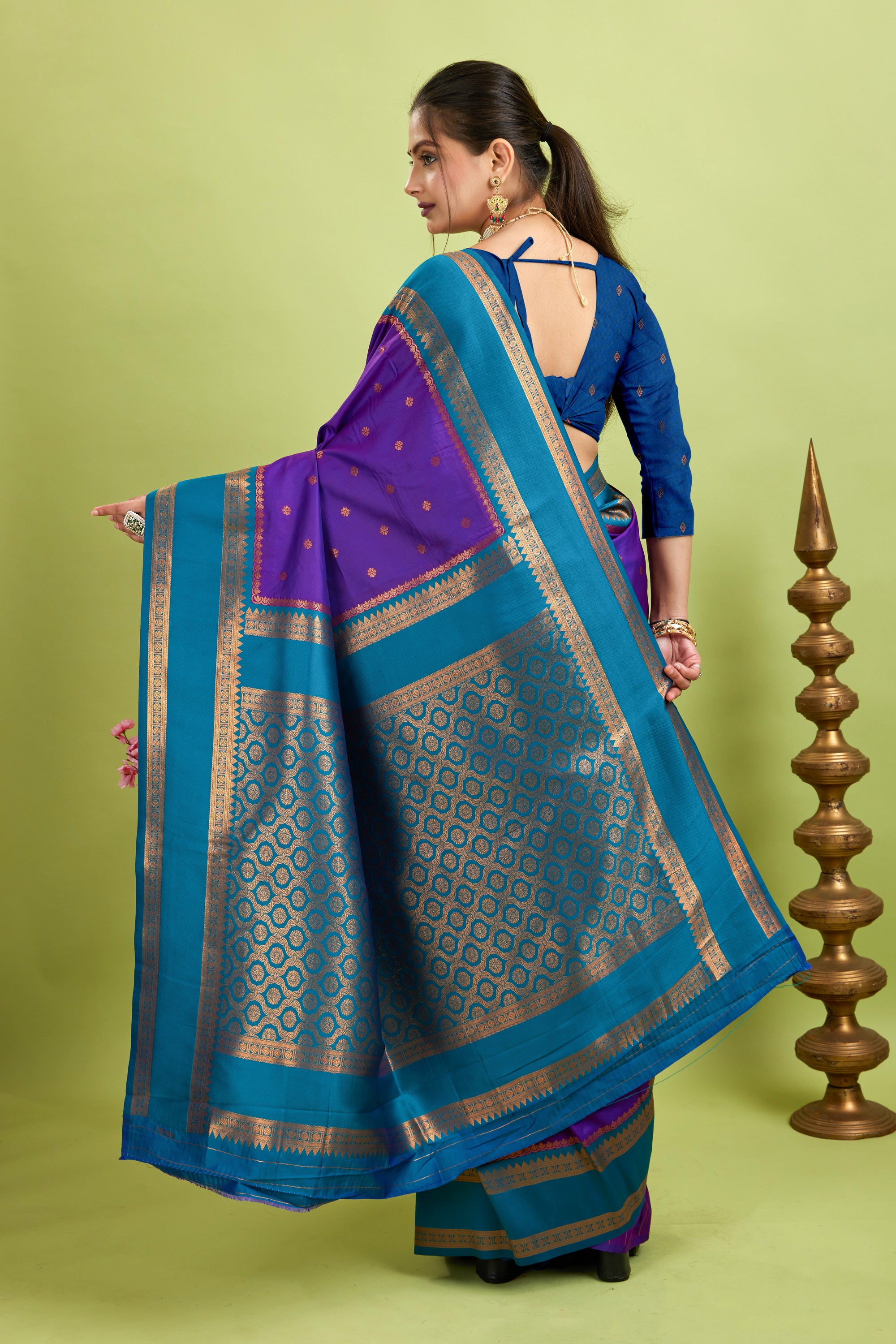 Purple Narayan Border Silk Blend Saree