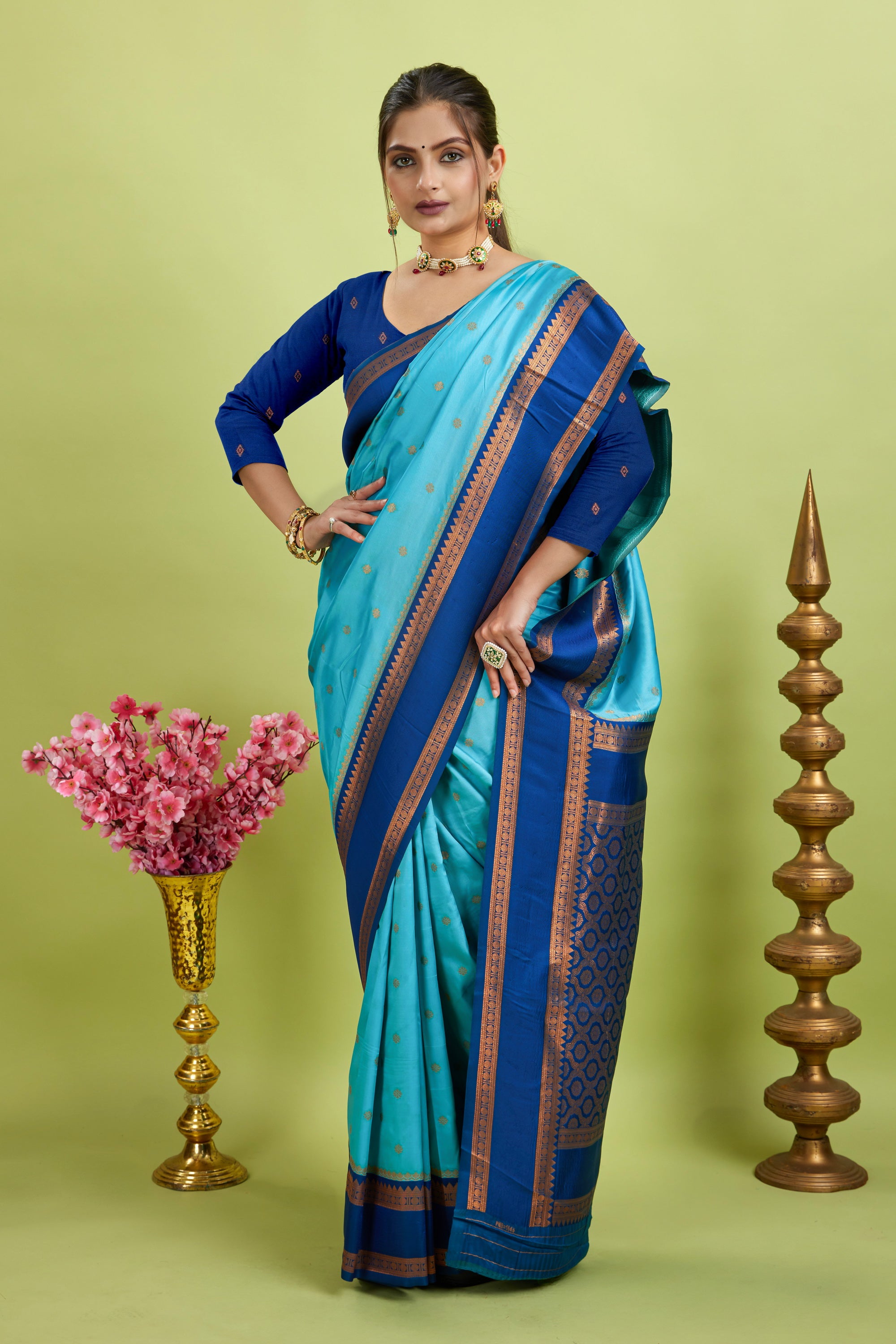 Light Blue Narayan Border Silk Blend Saree
