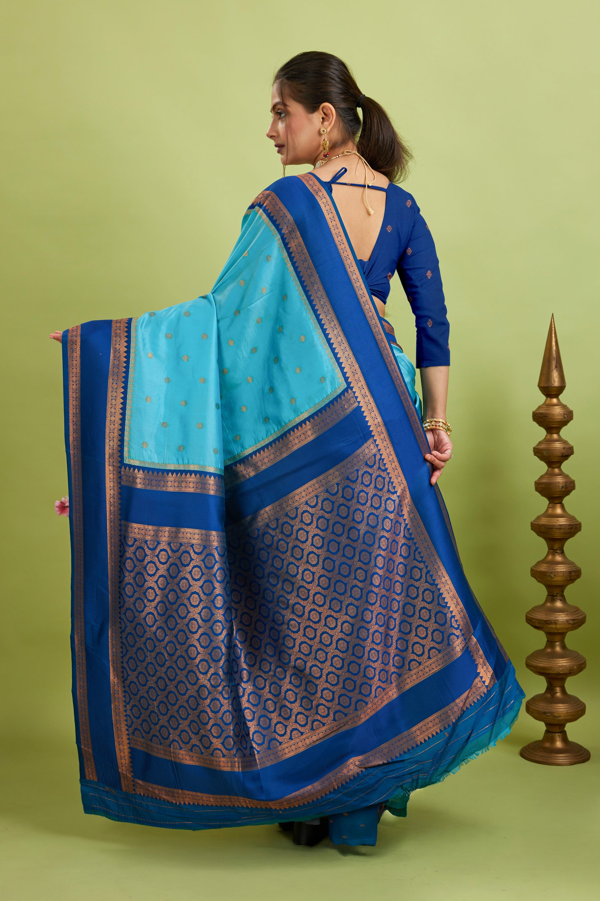 Light Blue Narayan Border Silk Blend Saree