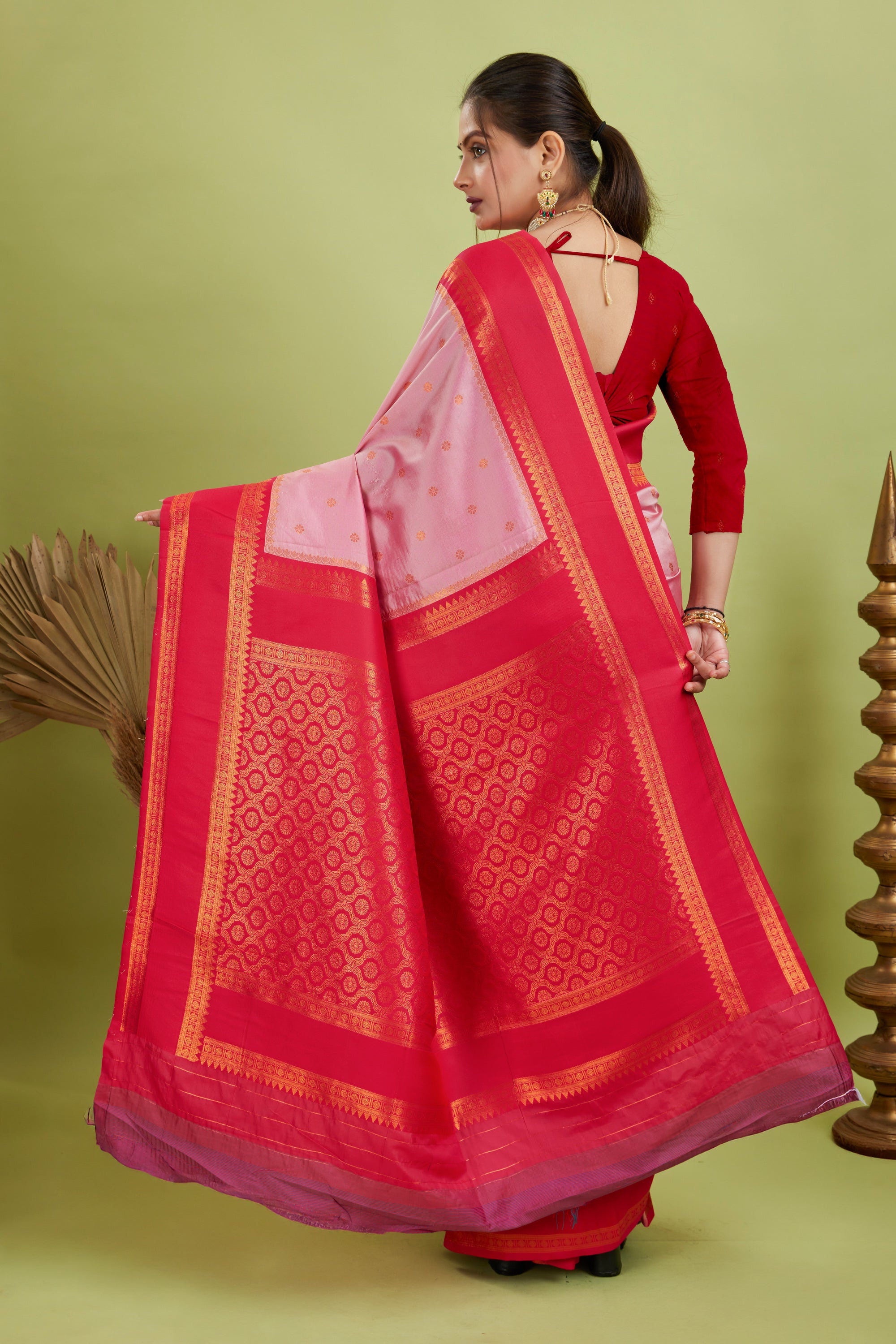 Baby Pink Narayan Border Silk Blend Saree