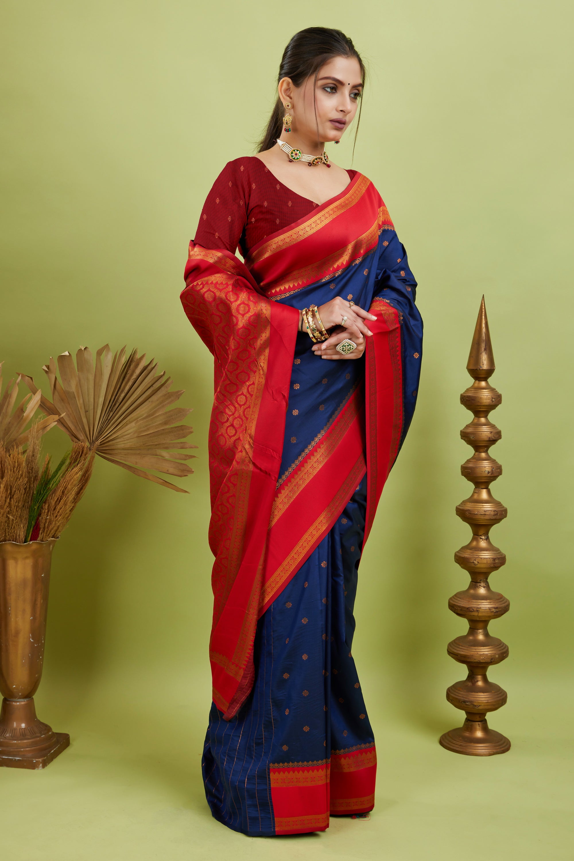 Royal Blue Narayan Border Silk Blend Saree