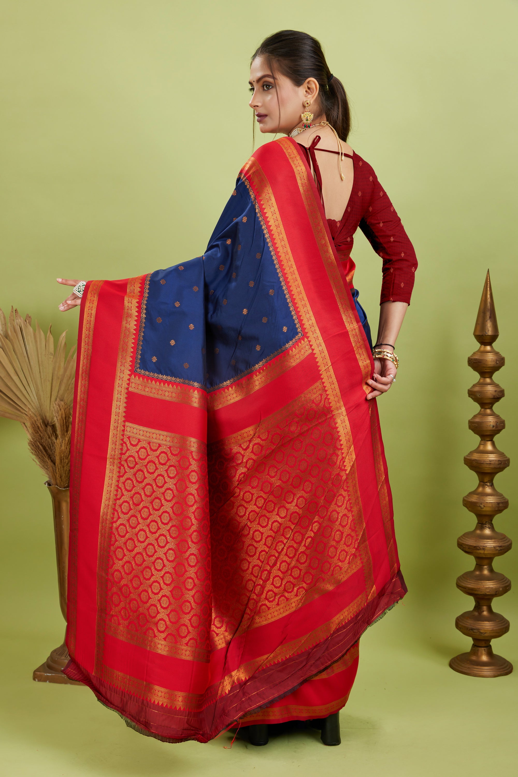 Royal Blue Narayan Border Silk Blend Saree