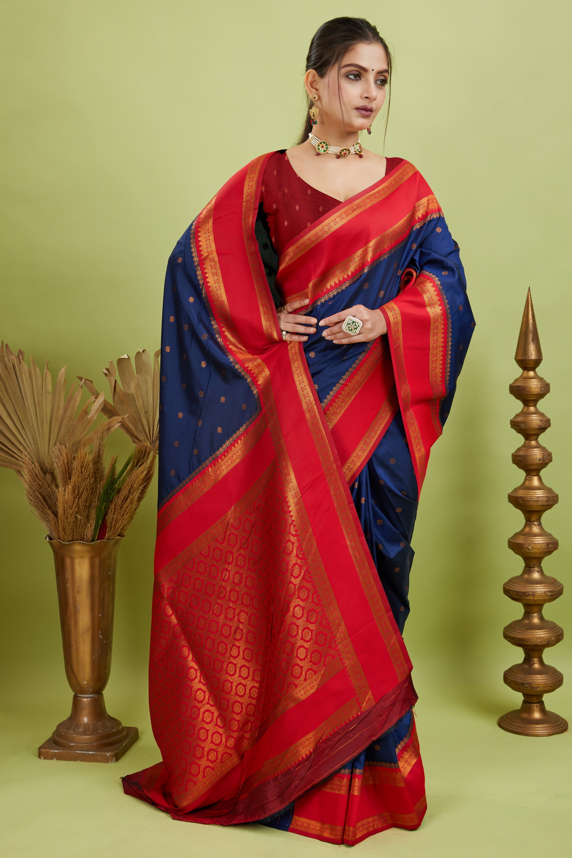 Royal Blue Narayan Border Silk Blend Saree