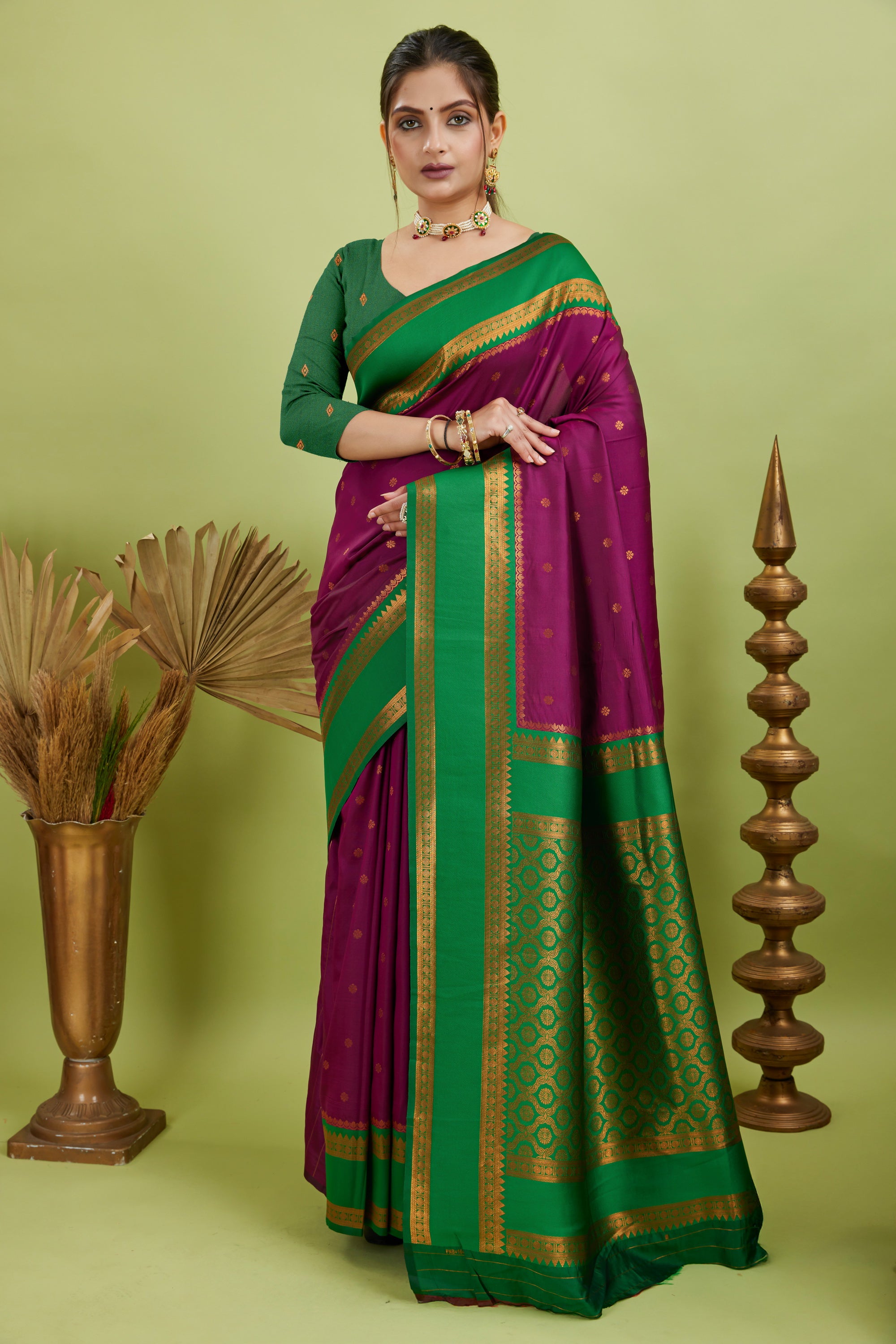 Dark Pink Narayan Border Silk Blend Saree