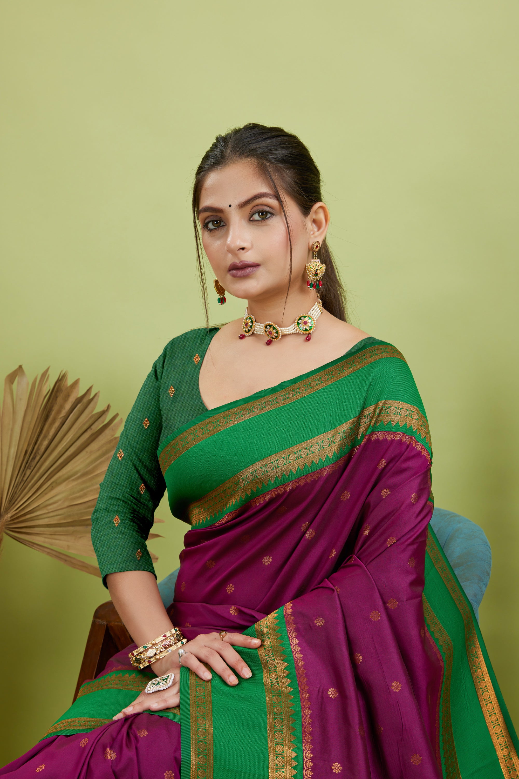 Dark Pink Narayan Border Silk Blend Saree