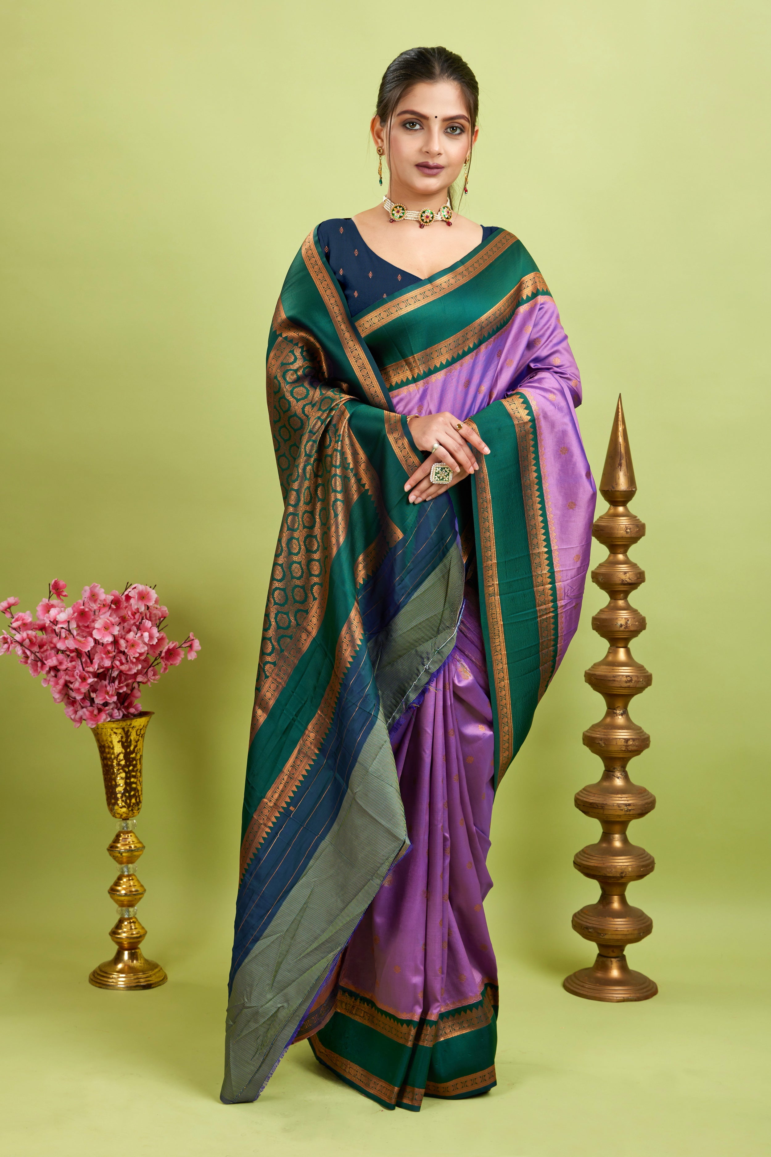 Lavender Narayan Border Silk Blend Saree