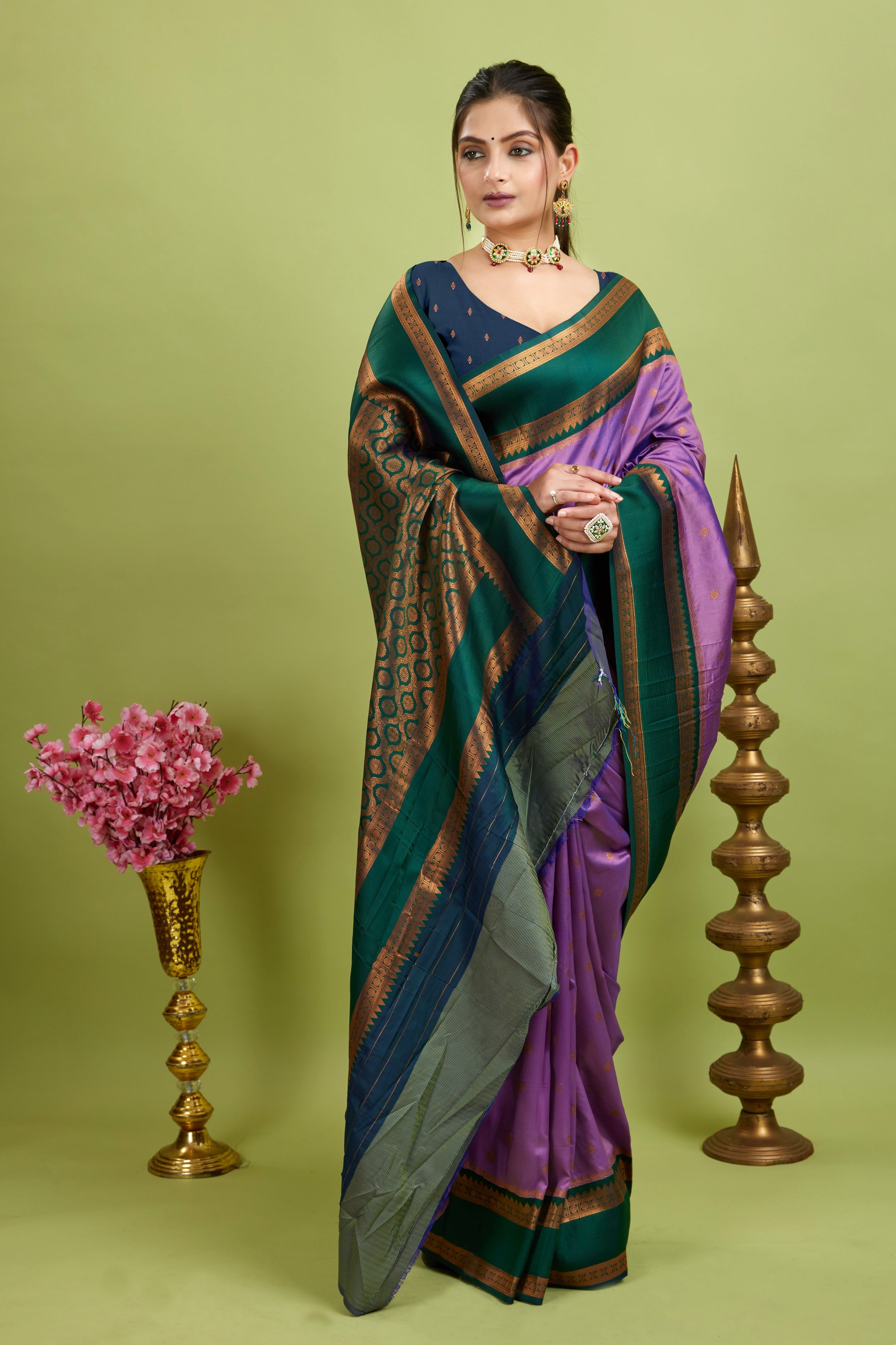Lavender Narayan Border Silk Blend Saree