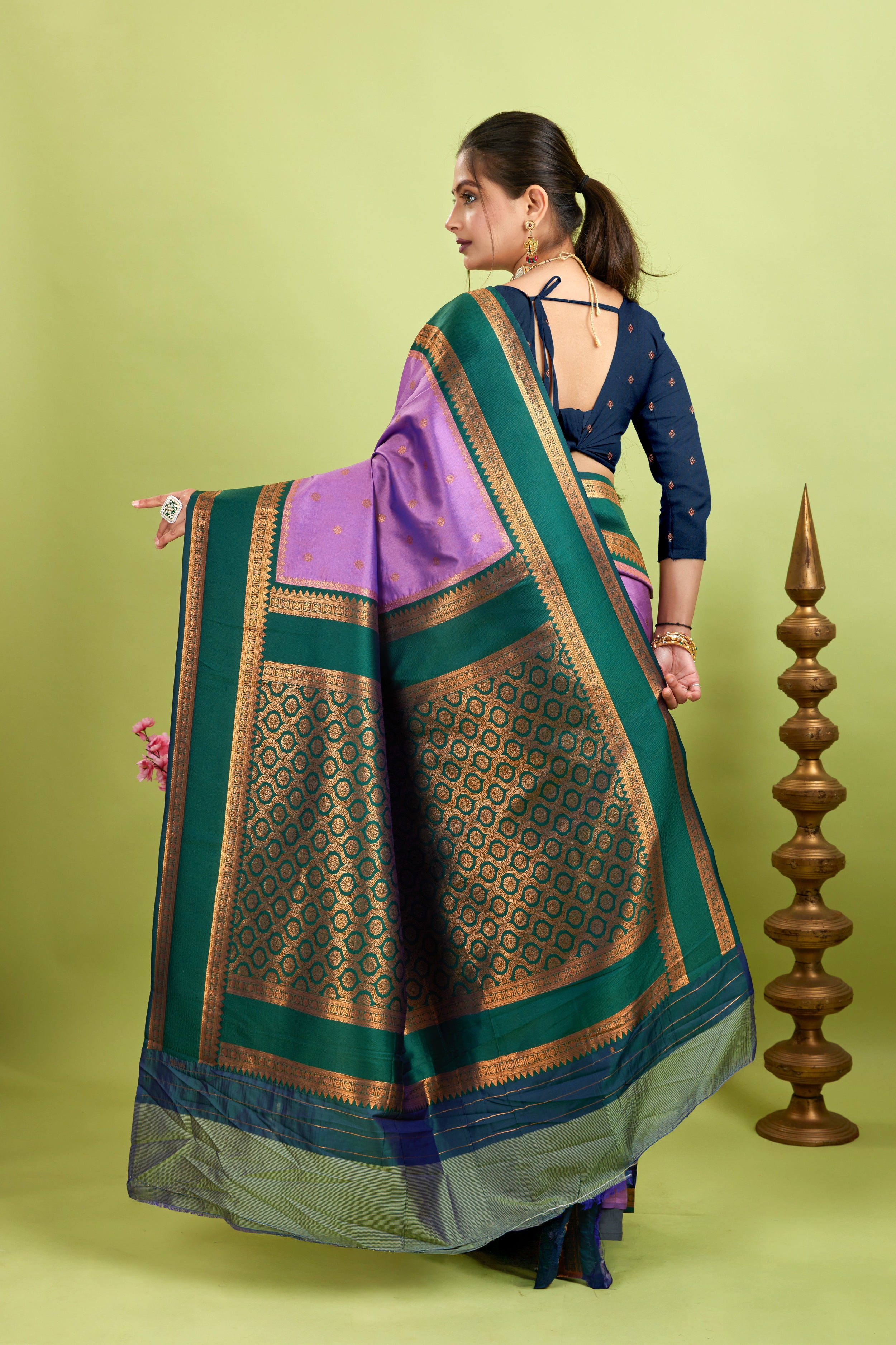 Lavender Narayan Border Silk Blend Saree
