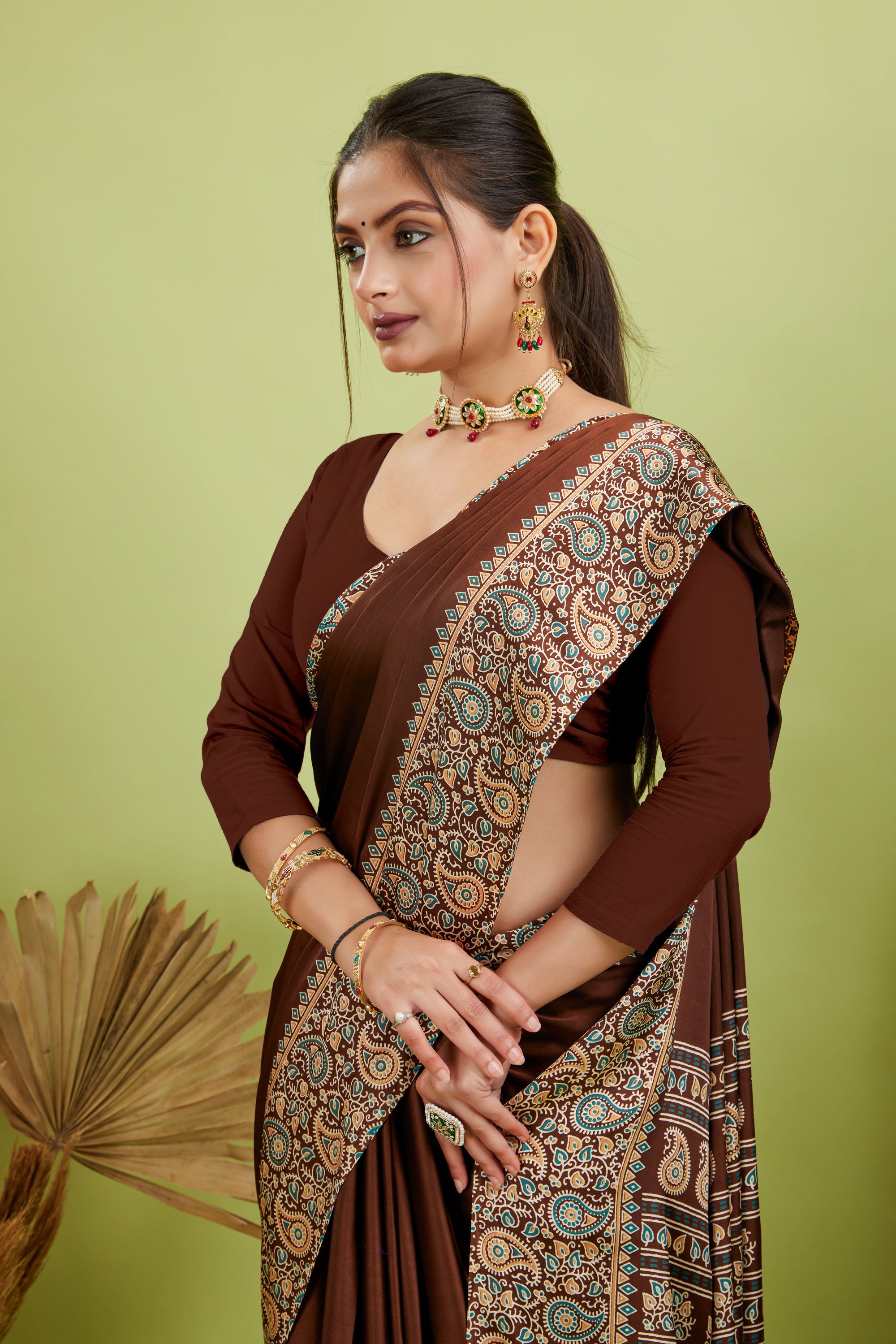 Maroon Ajrakh Printed Silk Saree