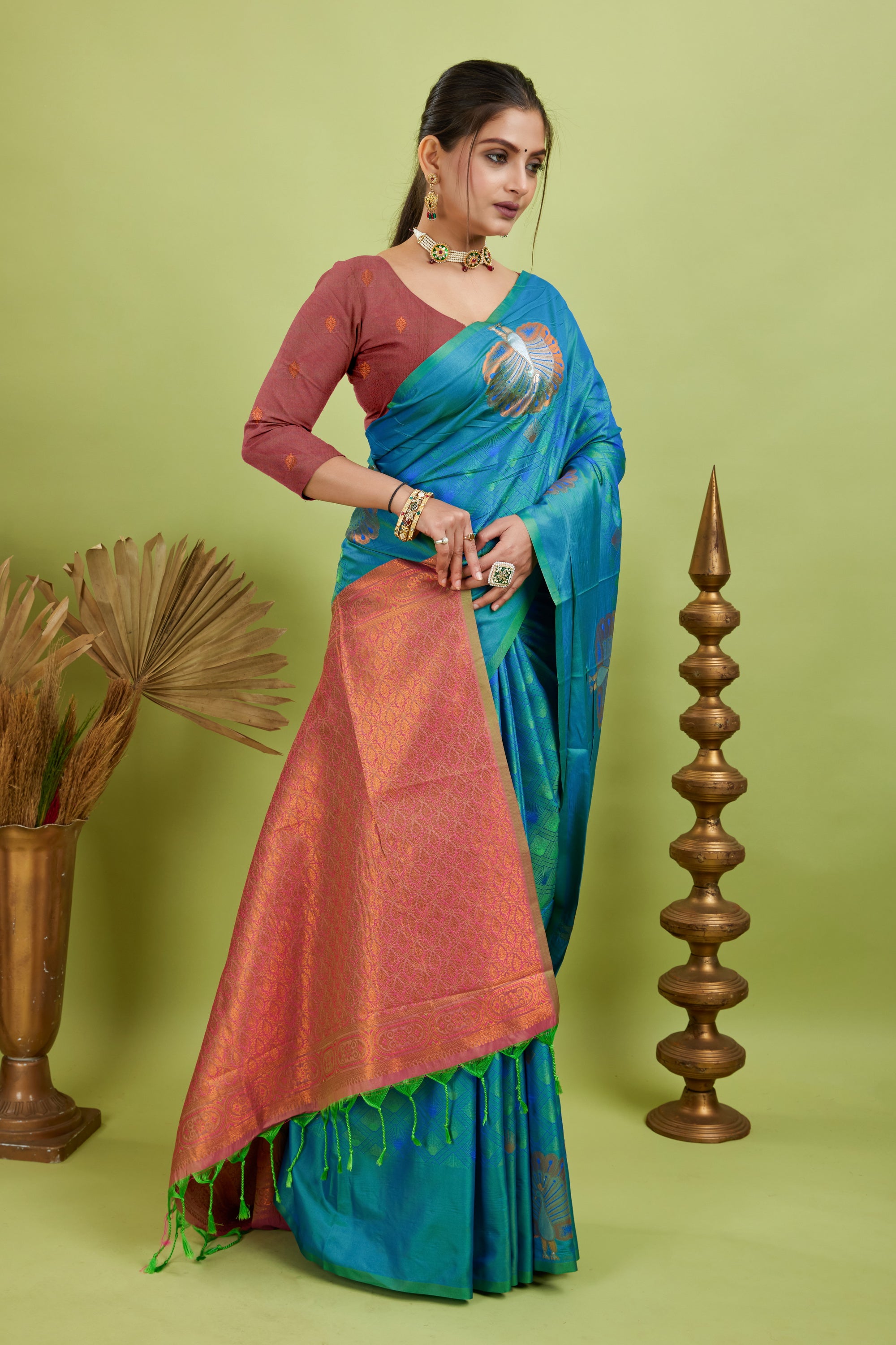 Blue Handloom Woven Banarasi Silk Saree