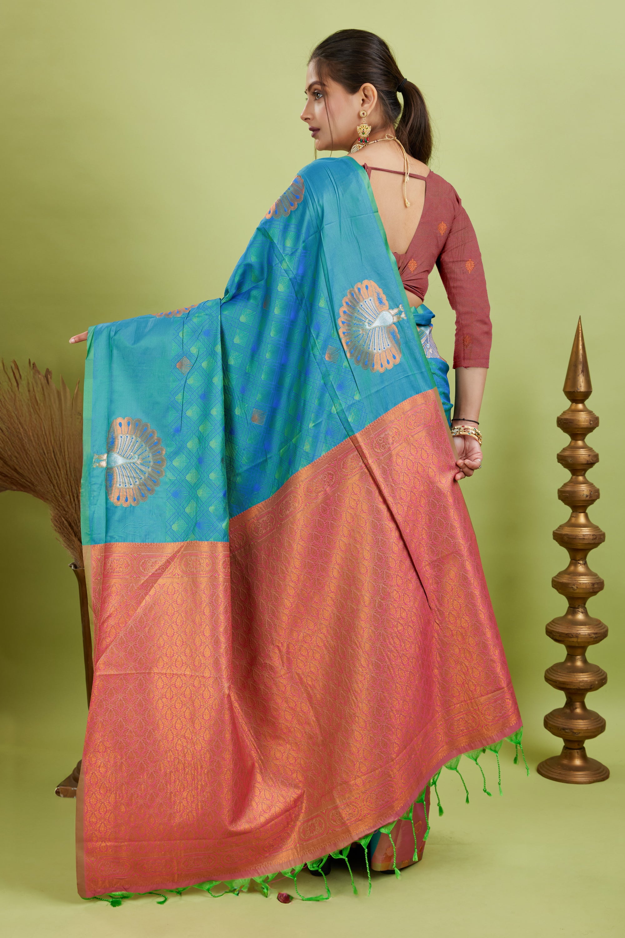 Blue Handloom Woven Banarasi Silk Saree