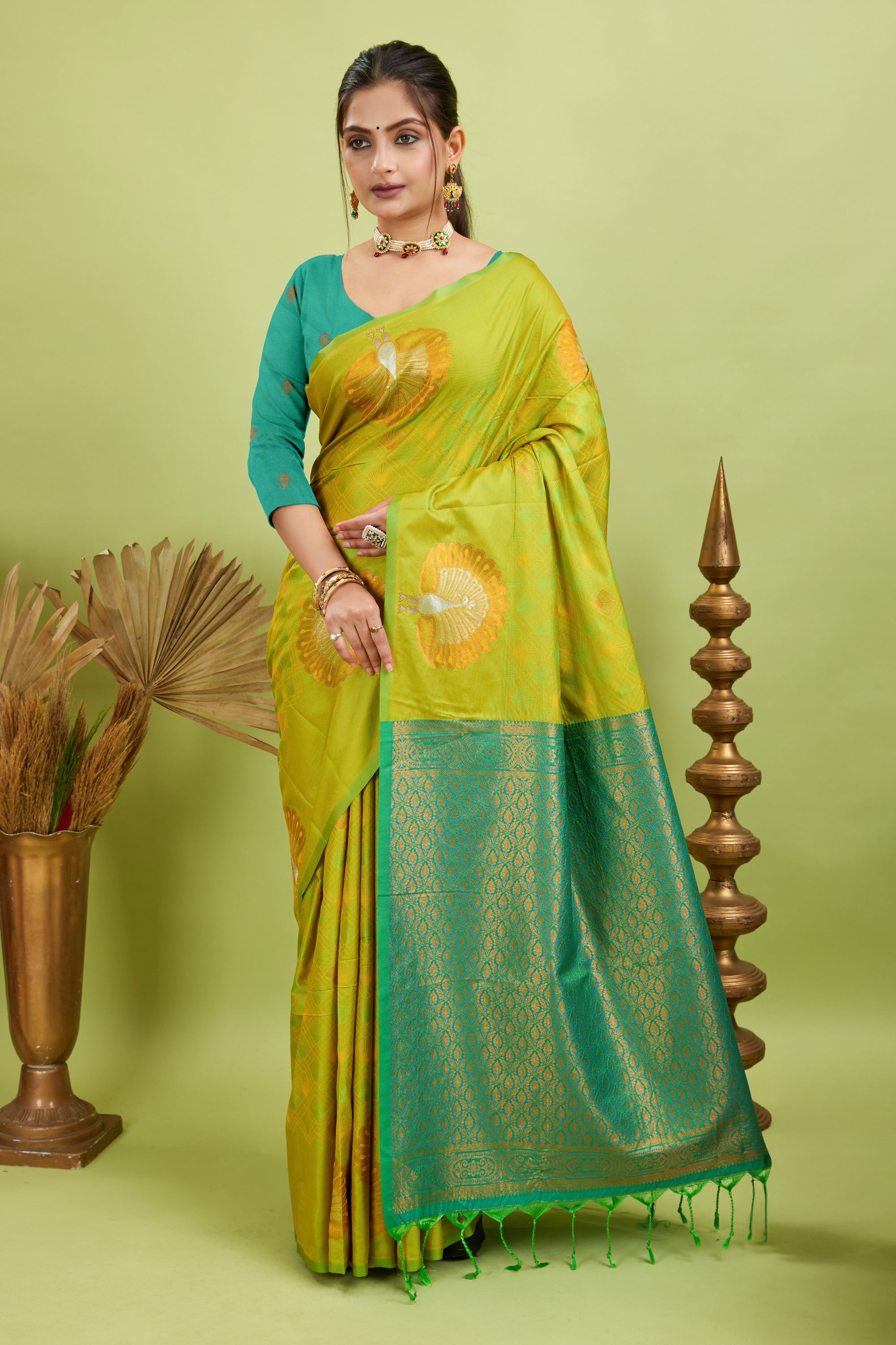 Neon Green Handloom Woven Banarasi Silk Saree