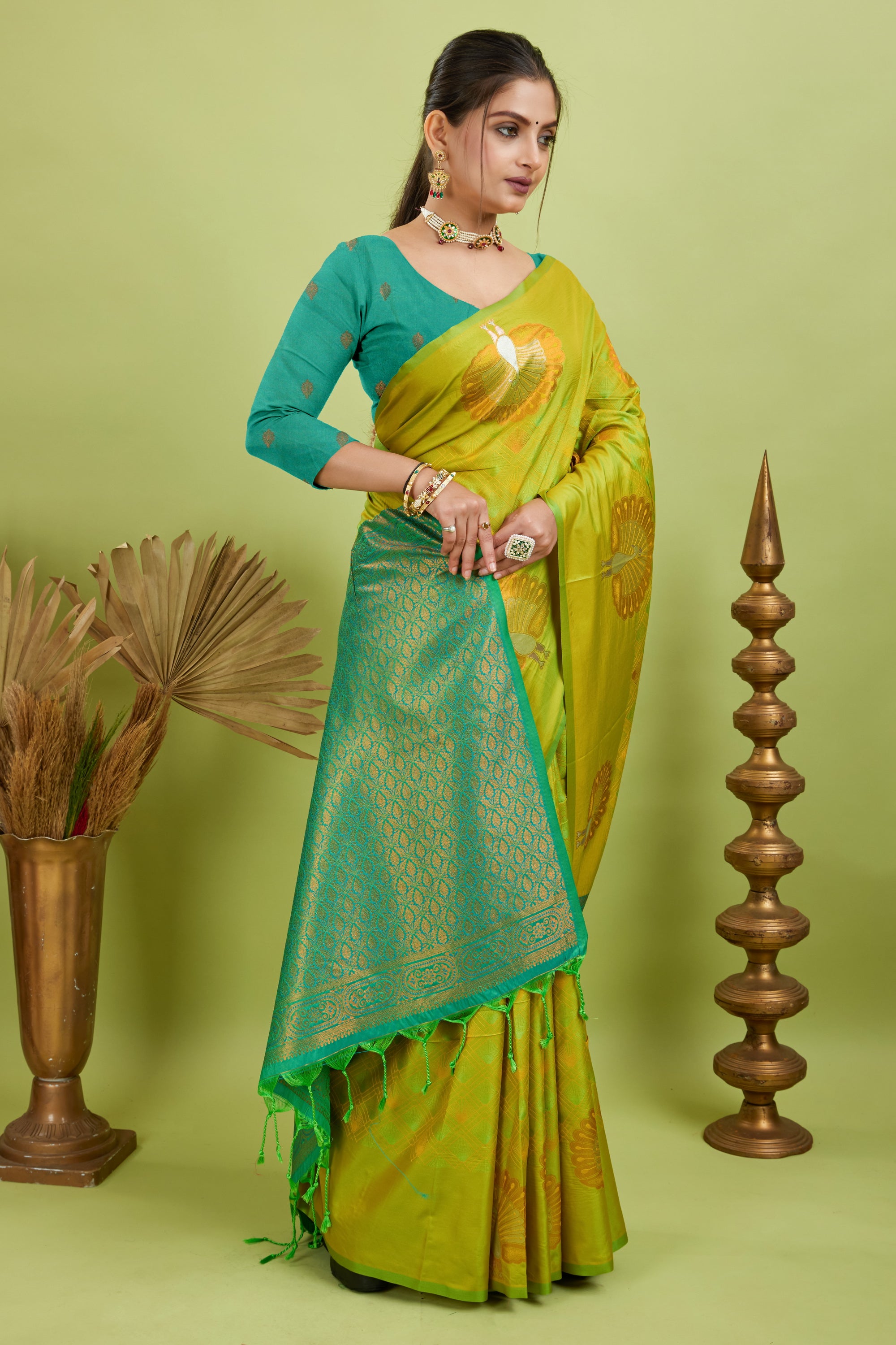 Neon Green Handloom Woven Banarasi Silk Saree