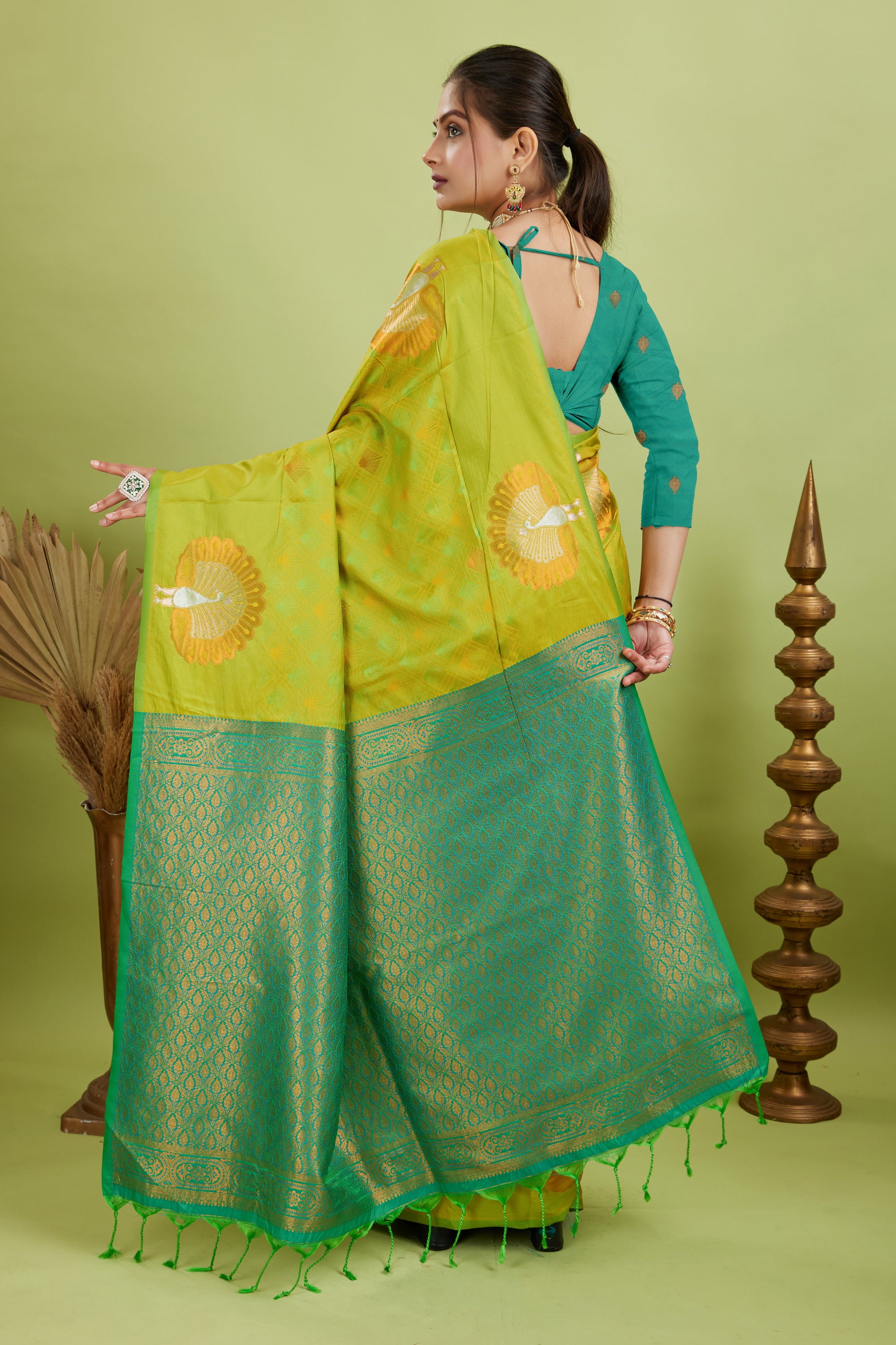 Neon Green Handloom Woven Banarasi Silk Saree