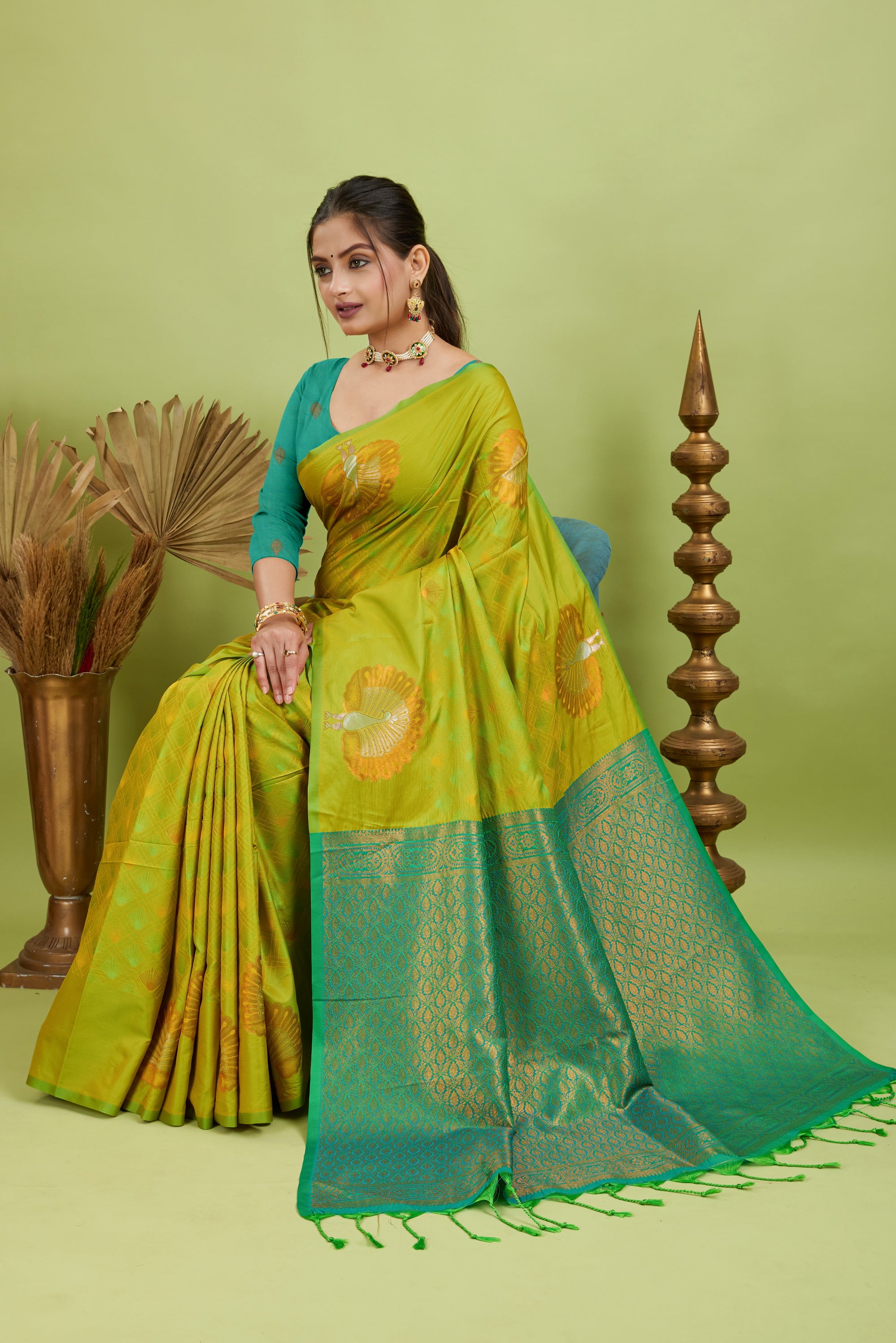 Neon Green Handloom Woven Banarasi Silk Saree
