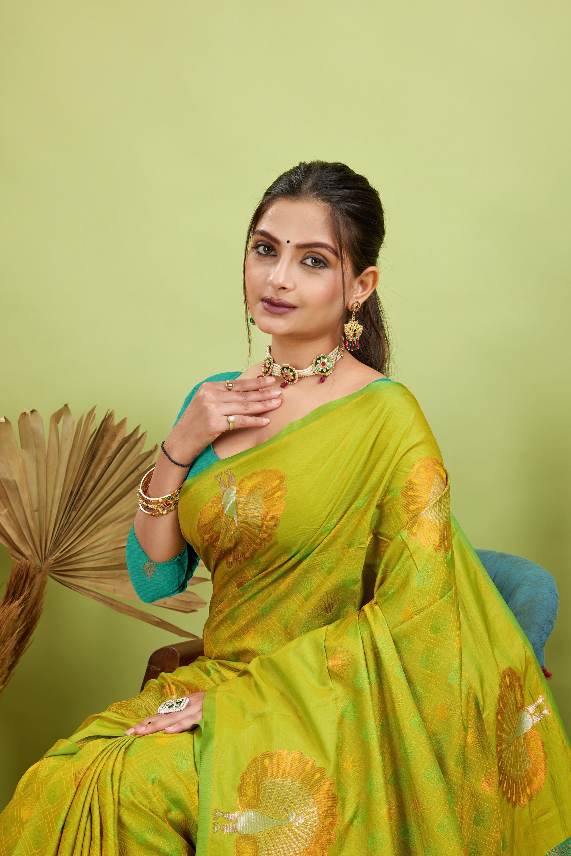 Neon Green Handloom Woven Banarasi Silk Saree